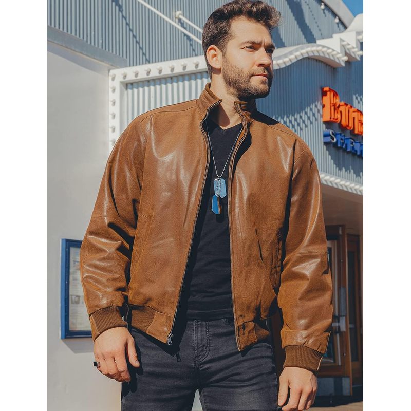Men's Real Leather Bomber Casual Jacket