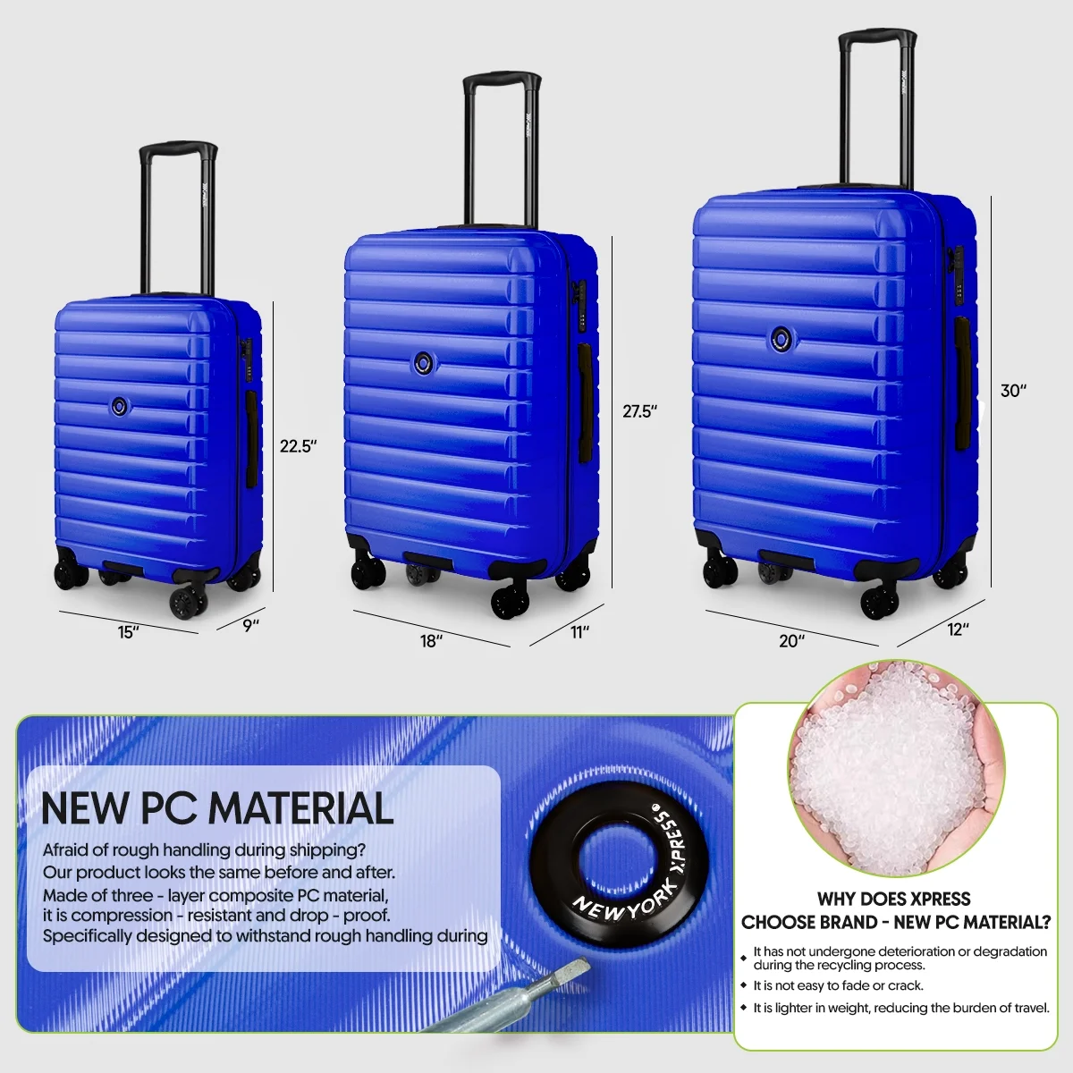 3 Piece Hardshell Luggage Set Expandable Hardside Suitcase with Spinner Wheels and TSA Lock, Lightweight Carry on and Checked Luggage 20