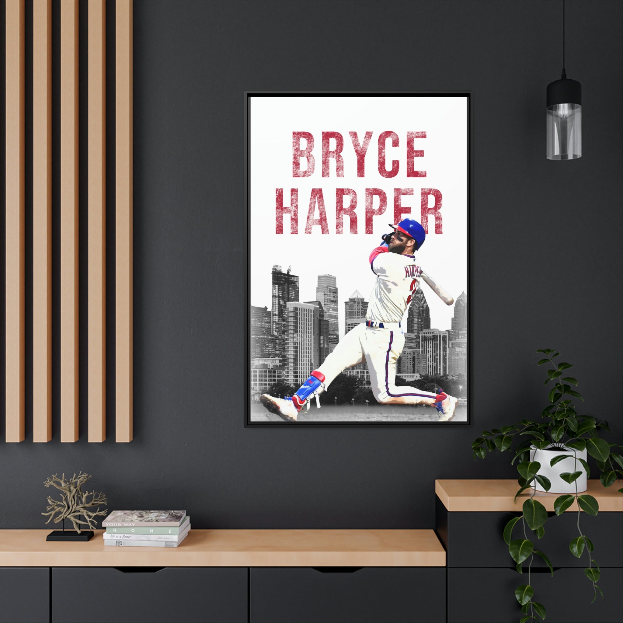 Bryce Harper Philadelphia Phillies Swinging Home Run Premium Wall Art Framed Canvas