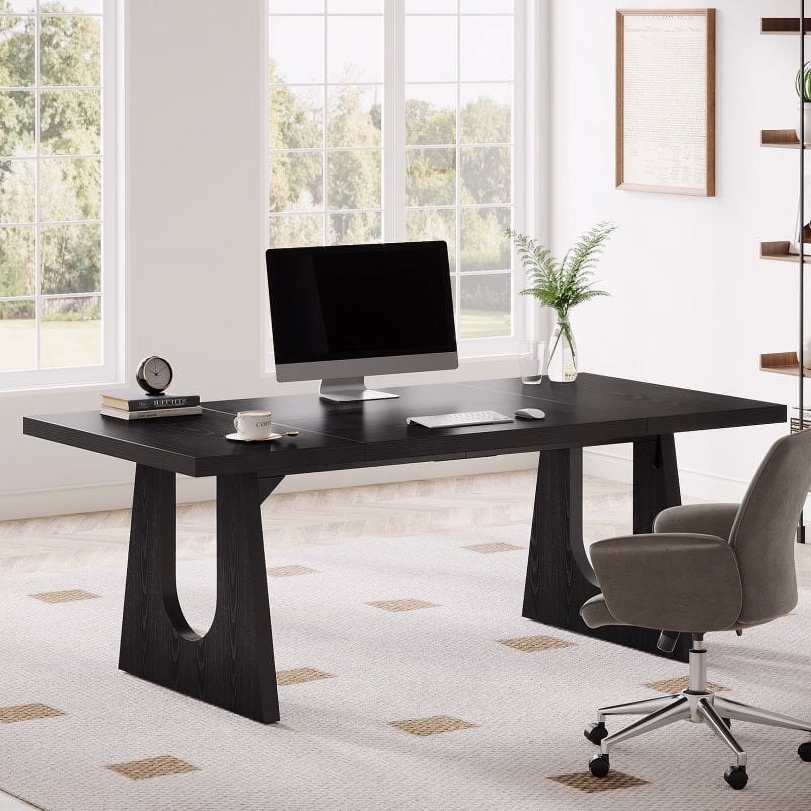 Tribesigns 70.9-Inch Executive Desk, Computer Office Desk, Modern Simple Desk with Large Desktop, Writing Desk Workstation Business Furniture for Home Office, Study, Metal Frame, Oak and Black