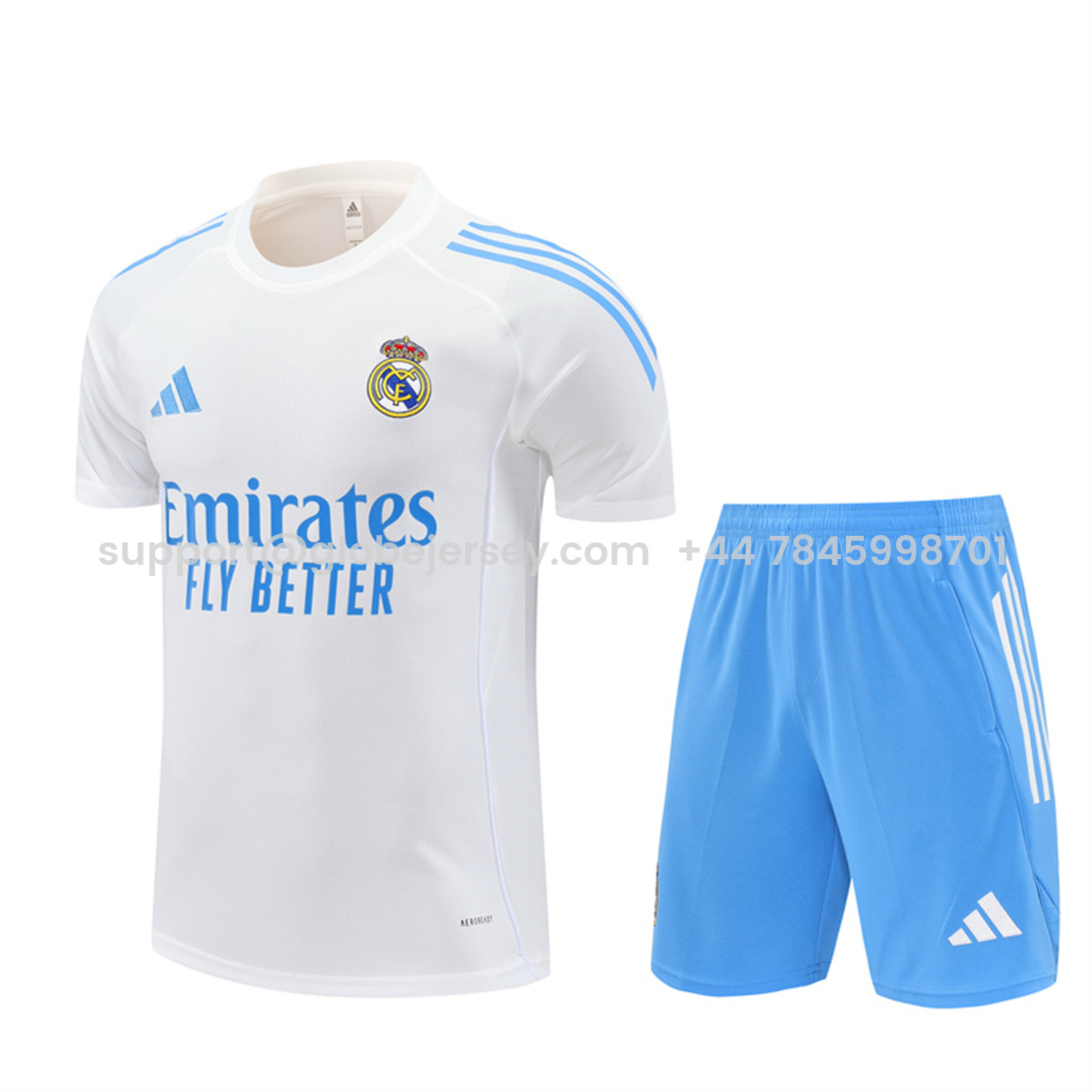 Real Madrid 25-26 Short-Sleeve Training Set - White Top and Sky Blue Shorts