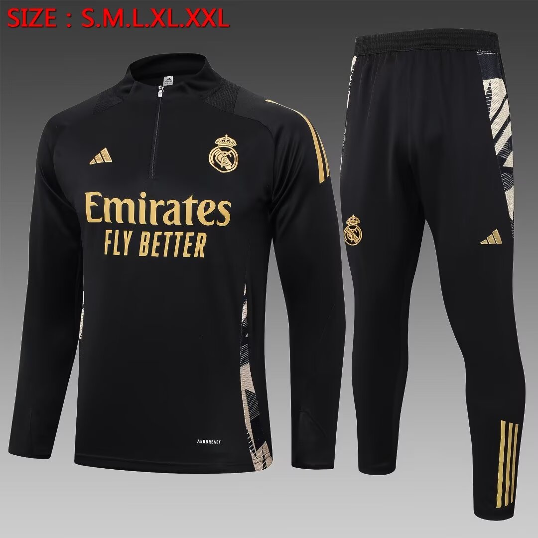 2024/2025 Real Madrid Half-Pull Training Suit Black Football Shirt 1:1 Thai Quality