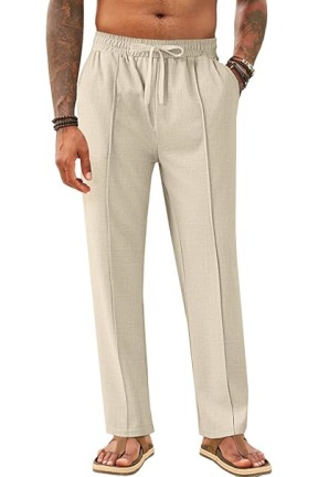 Mens Casual Pants Elastic Waist Drawstring
