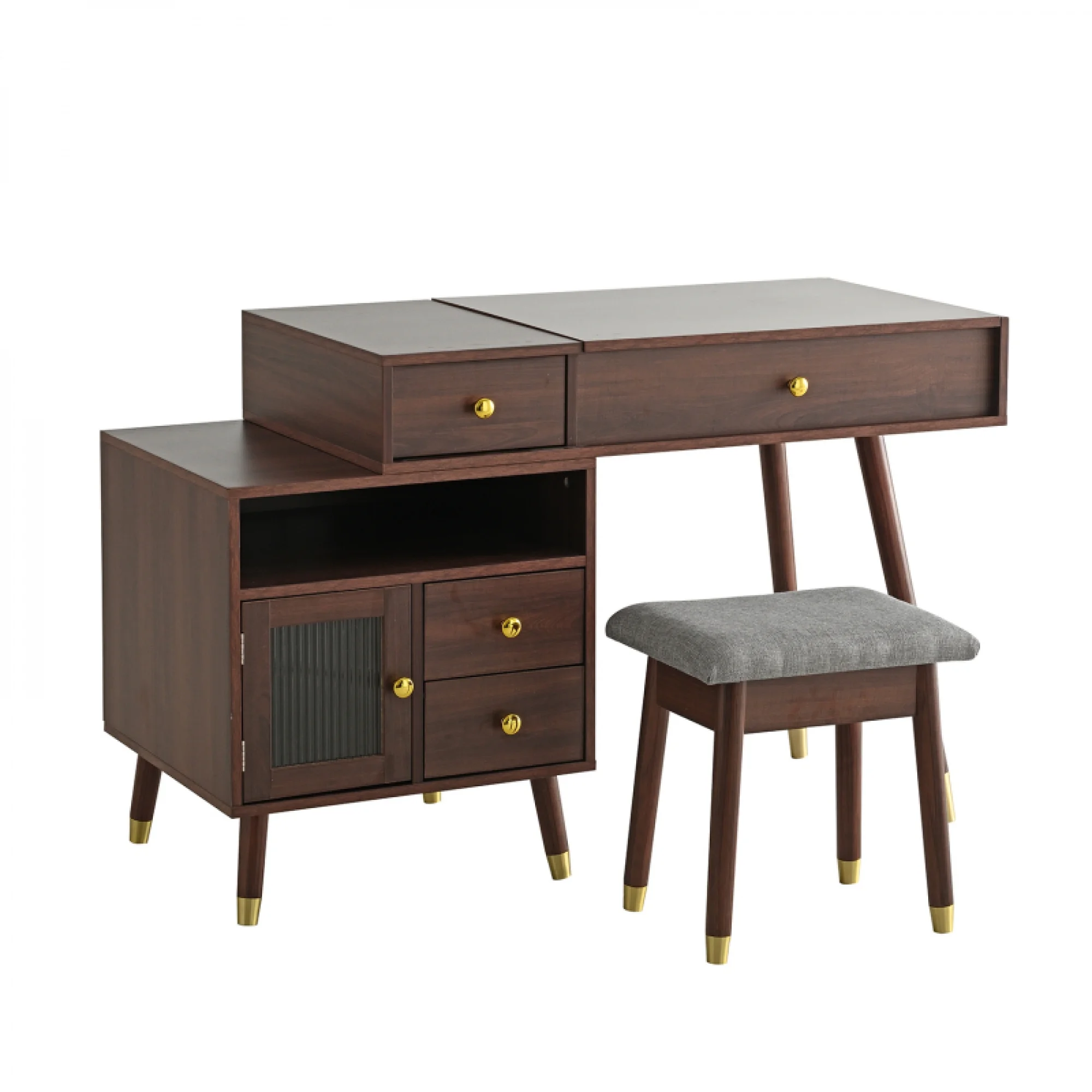 3-in-1 Vanity Desk with Lighted Flip-Top Mirror & Adjustable Cabinet, Makeup Dressing Table with Stool, Dresser with Drawers for Bedroom, White