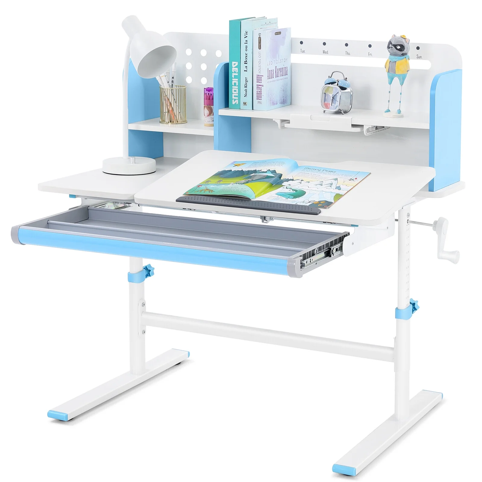 Adjustable Height Ergonomic Kids Study Desk & Chair Set Children Students Drafting Table Home School with Shelf,Drawer(Gray)