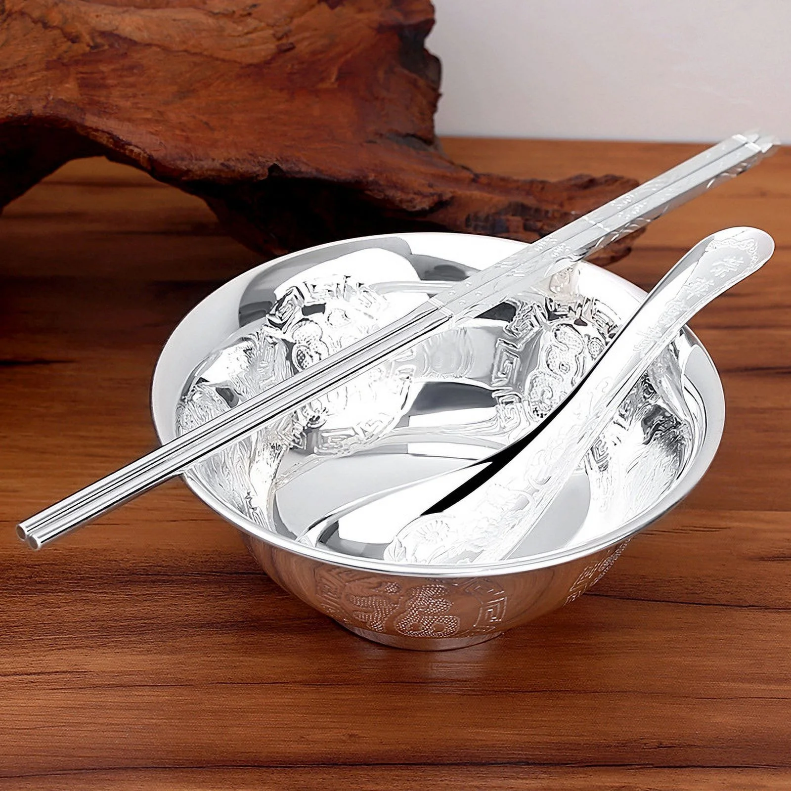 Solid Silver Chopsticks 999 Sterling Silver Household Snowflake Silver Sterling Silver Tableware Wedding and Birthday Gifts
