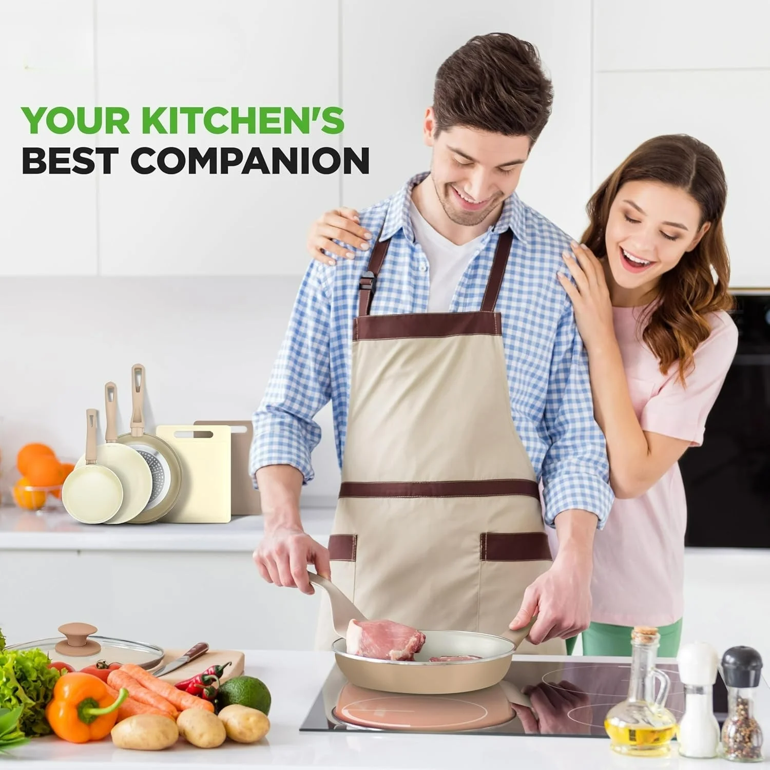 54-Piece Kitchen Cookware Set �C Complete Non-Stick Ceramic Pots and Pans Set with Utensils, Bakeware, and Knife Set, Gas, Electric & Induction Compatible, Blush Pink Kitchen Essentials