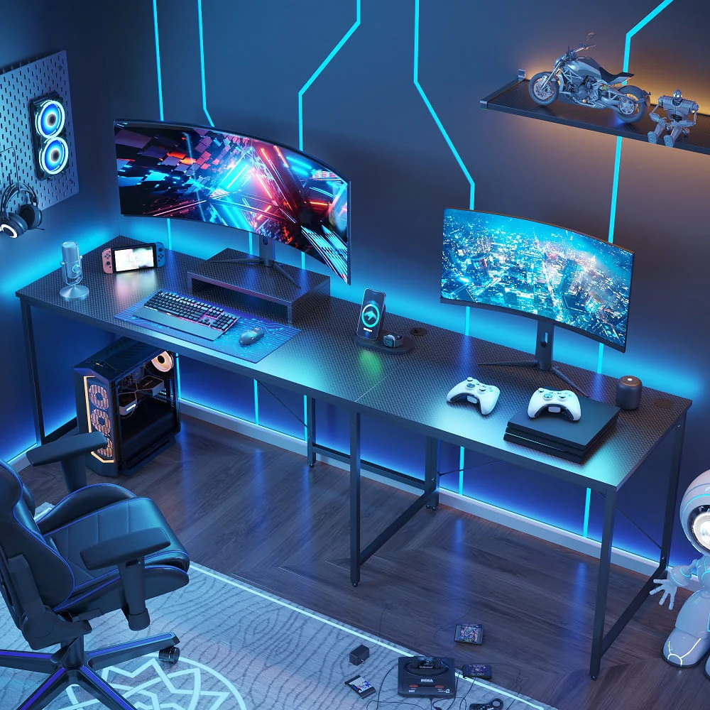 Bestier 95.2 inch L Shaped Gaming Desk with Power Outlet Reversible Corner Office Desk
