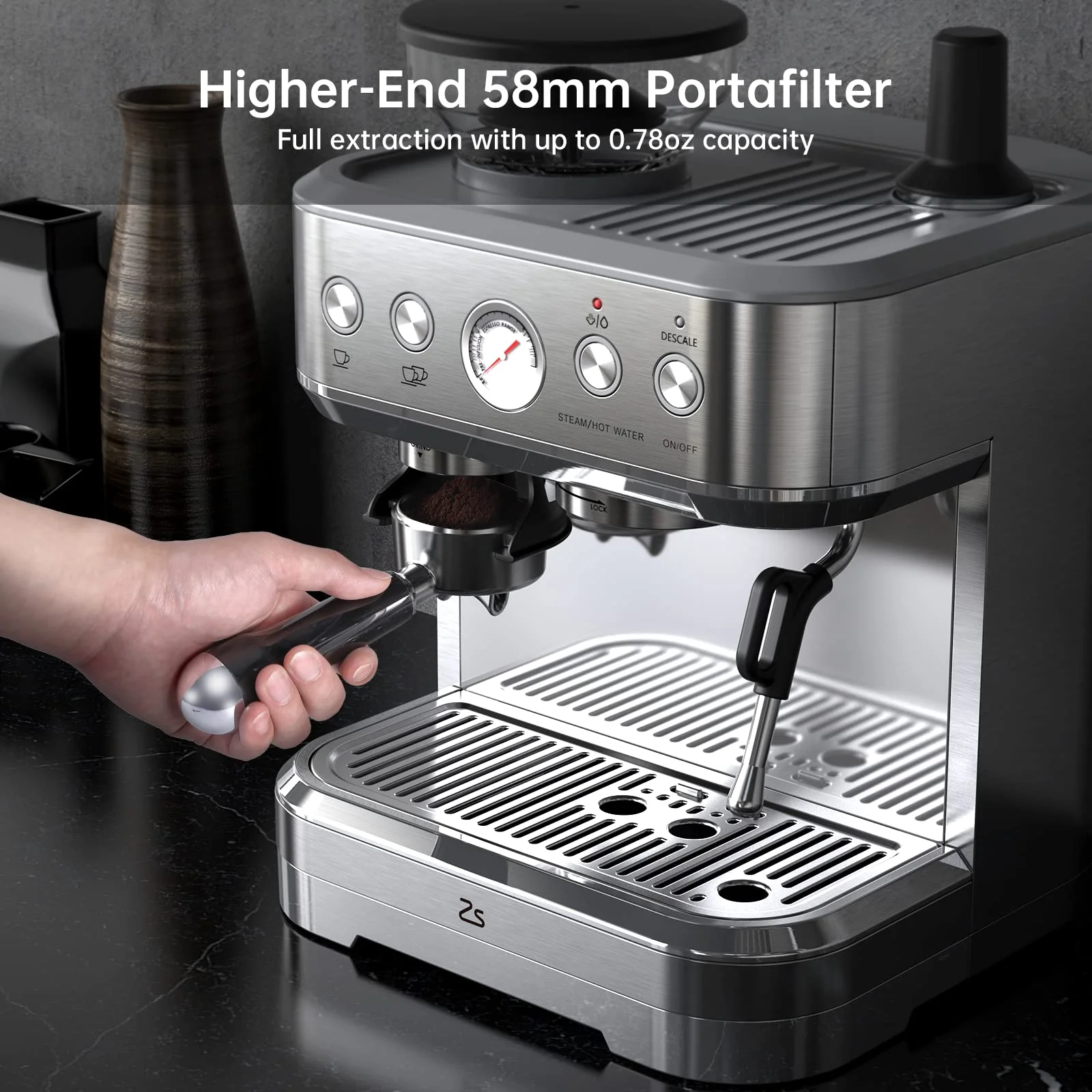 AOILE Espresso Machine with Grinder and Milk Frother �?15 Bar Pump for Cappuccino and Latte, 85oz Removable Water Tank, Stainless Steel, Steam Wand, Auto-Purge Function