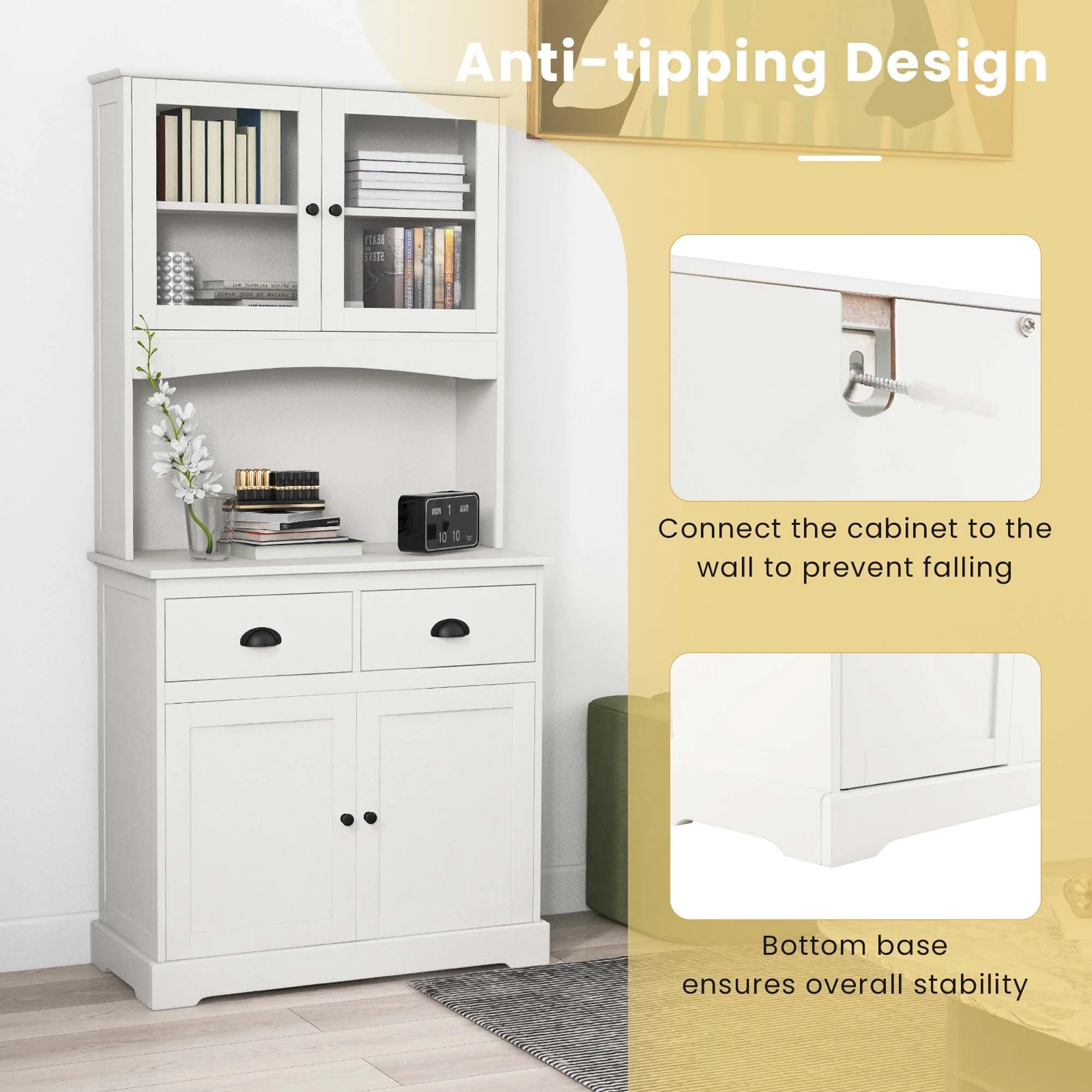 Costway 67'' Storage Cabinet Closet Kitchen Pantry Cupboard with Adjustable Shelves White