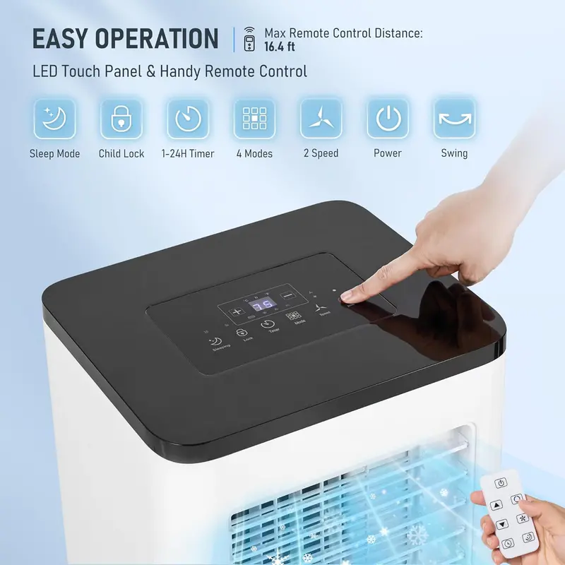 10.000 BTU Portable Air Conditioner – 3-in-1 Cooling. Dehumidifying & Fan Mode with Remote. Sleep Function & Window Kit Included