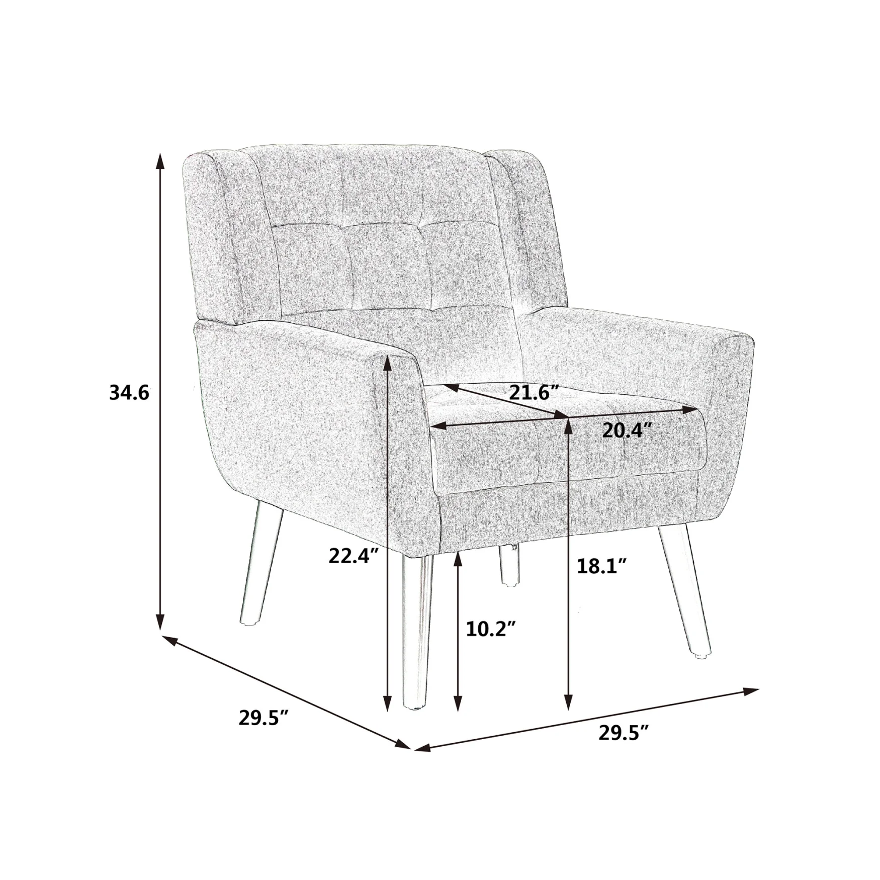 Modern Linen Fabric Accent Chair with Tufted Backrest, Flared Legs and Armrest, Upholstered Ergonomics Chair with Wooden Frame, Reading Armchair for Living Room Bedroom, Beige