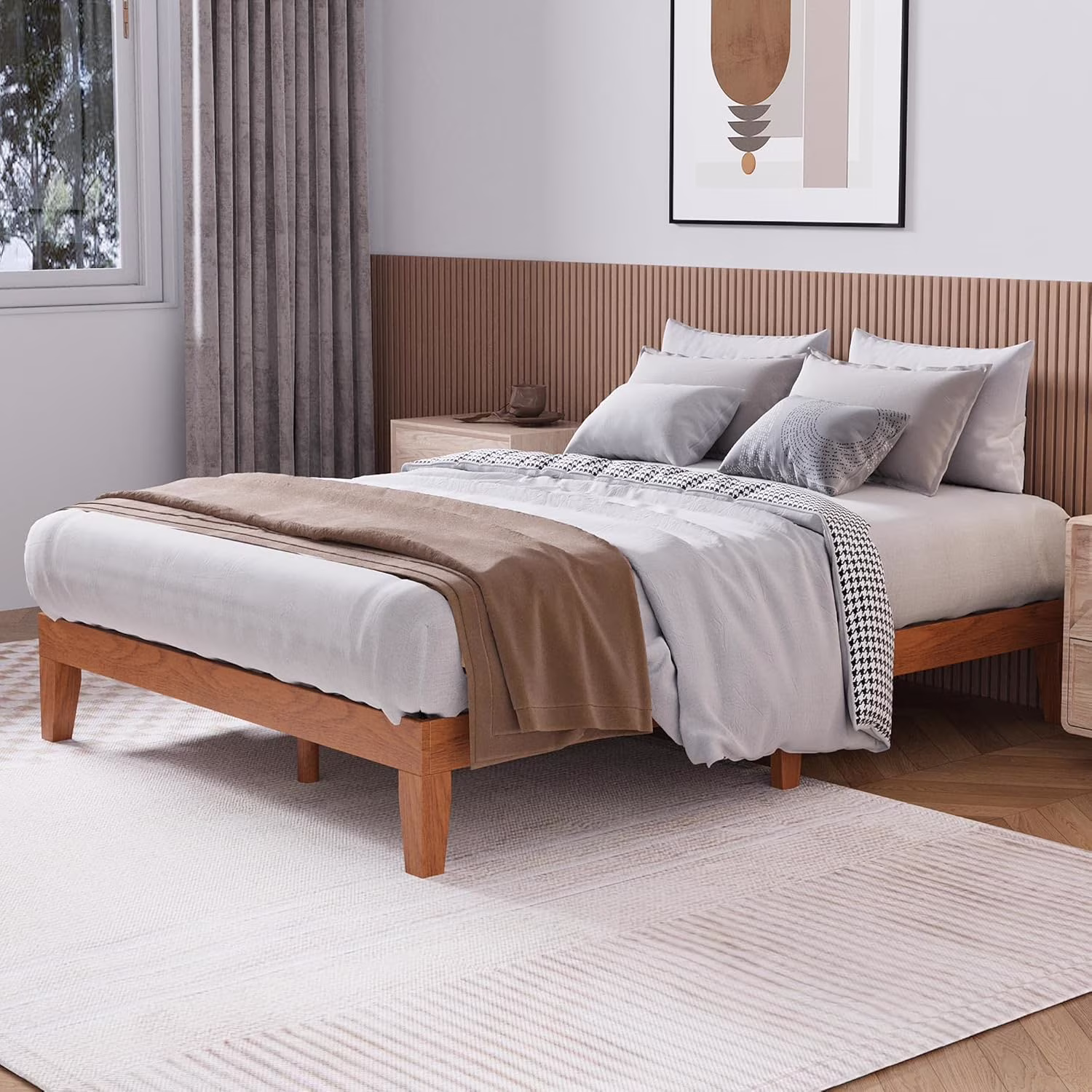 COLAMY 12 Inch Wood Platform Bed Frame, Sturdy Full Size Bed Frame with Wood Slat Support, No Box Spring Needed Rustic Pine
