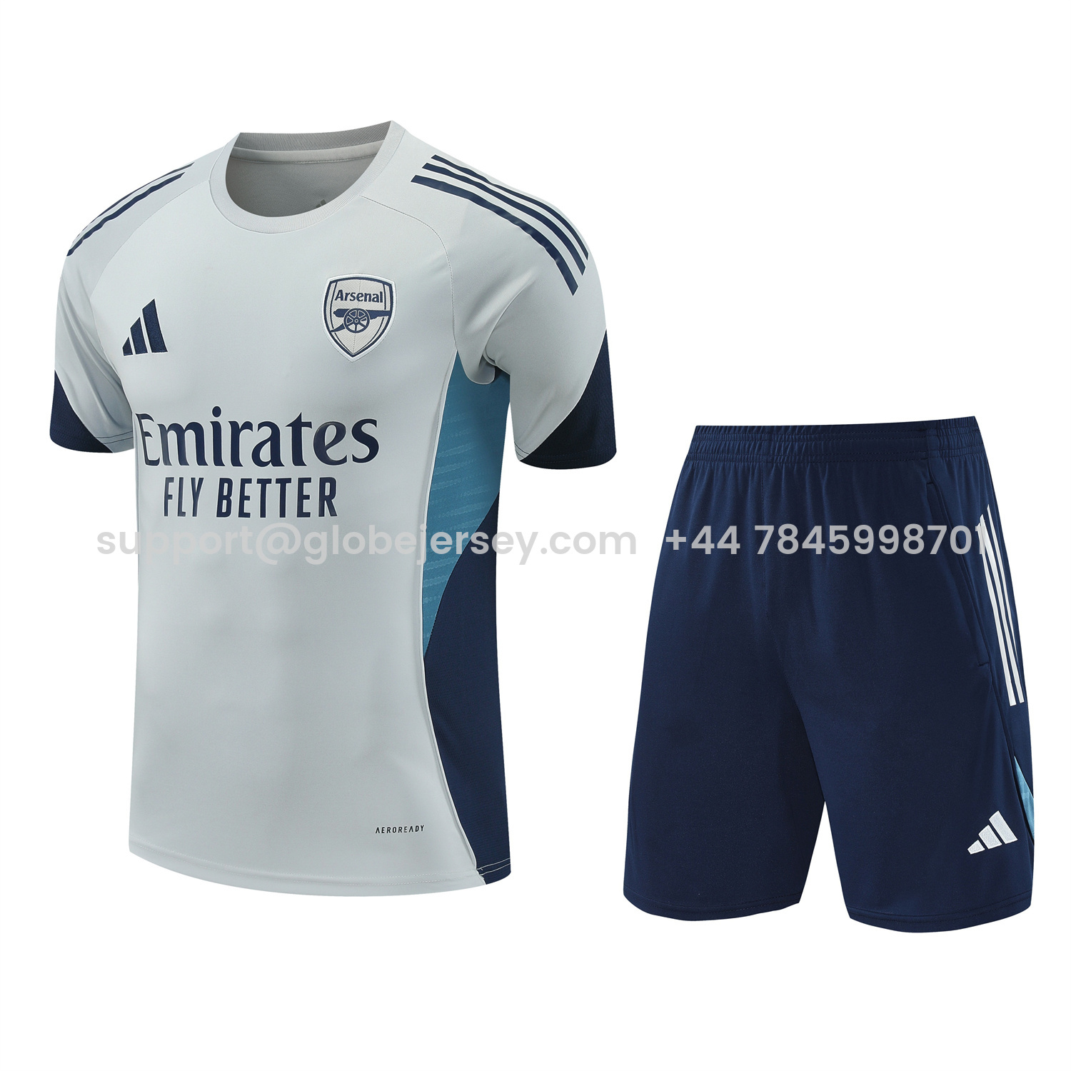 Arsenal 25-26 Short-Sleeve Training Set - Grey Top & Deep Blue Shorts