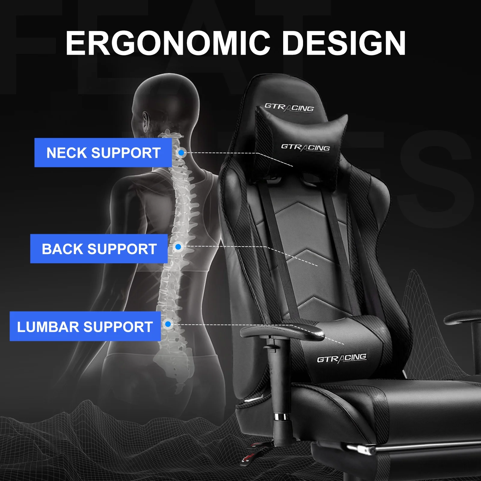 GTRACING Gaming Chair, Ergonomic Office Desk Chair with Lumbar Support, PU Leather, Footrest & Adjustable Headrest, Red