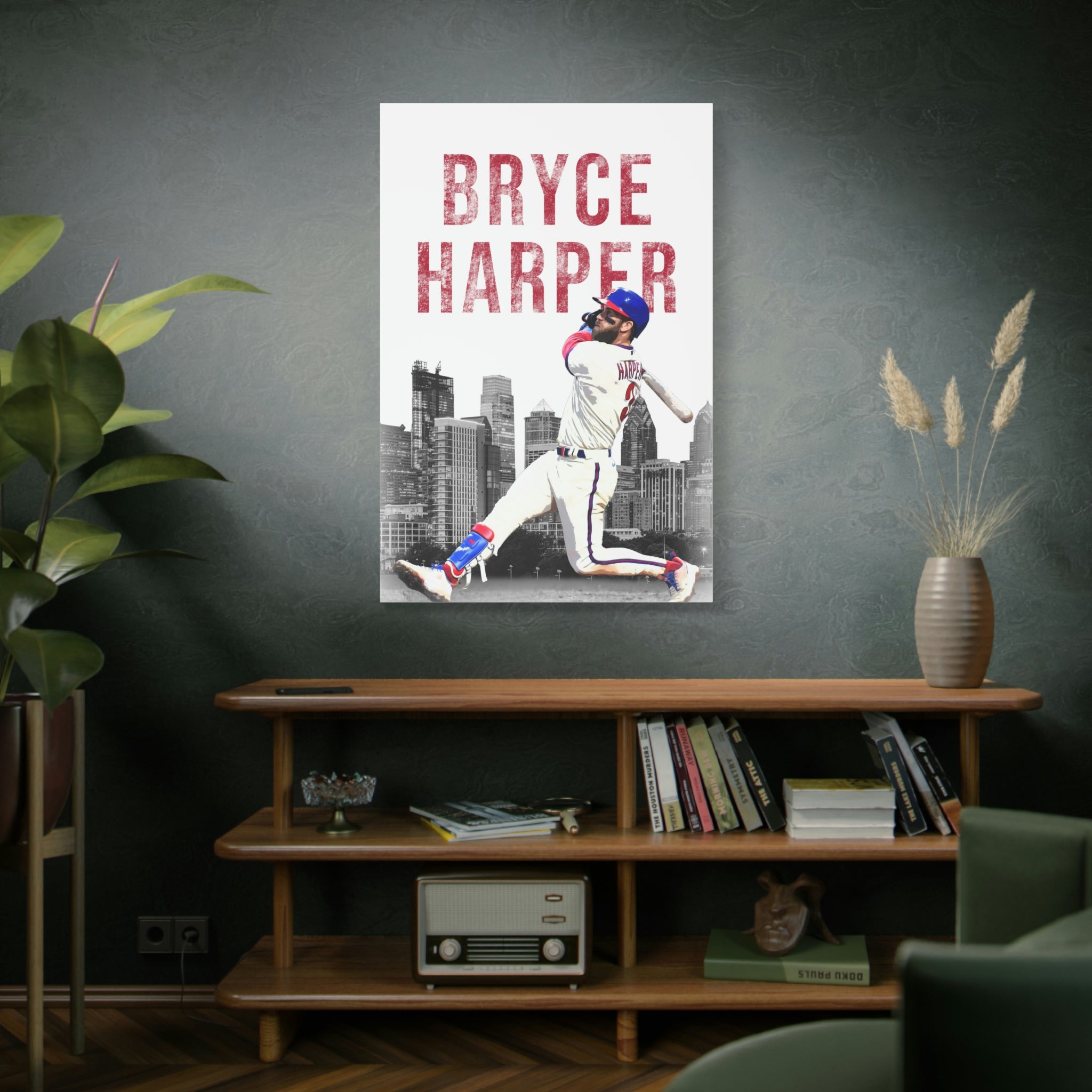 Bryce Harper Philadelphia Phillies Swinging Home Run Premium Wall Art Canvas Wrap