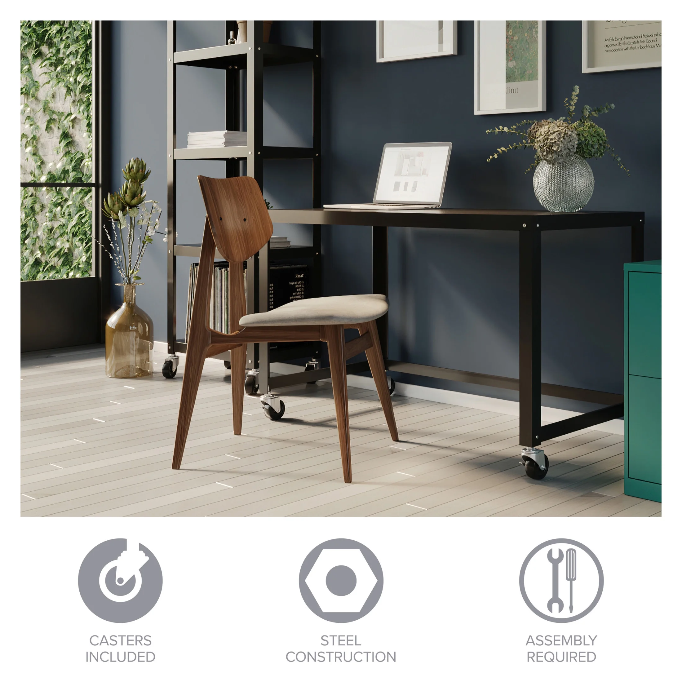 Space Solutions Ready-to-Assemble 48-inch Wide Mobile Metal Desk for Home Office, Navy