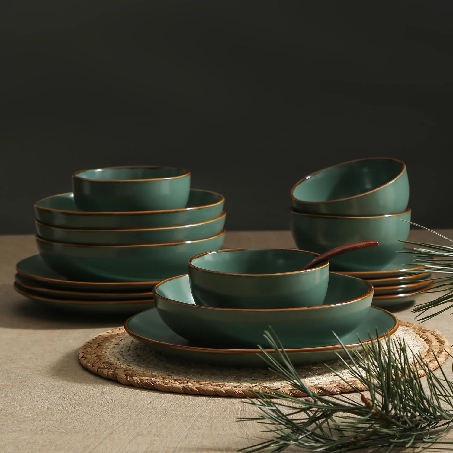 Stone + Lain Brasa Stoneware Collection Dinnerware Set, 32-Piece Service for 8, Blue