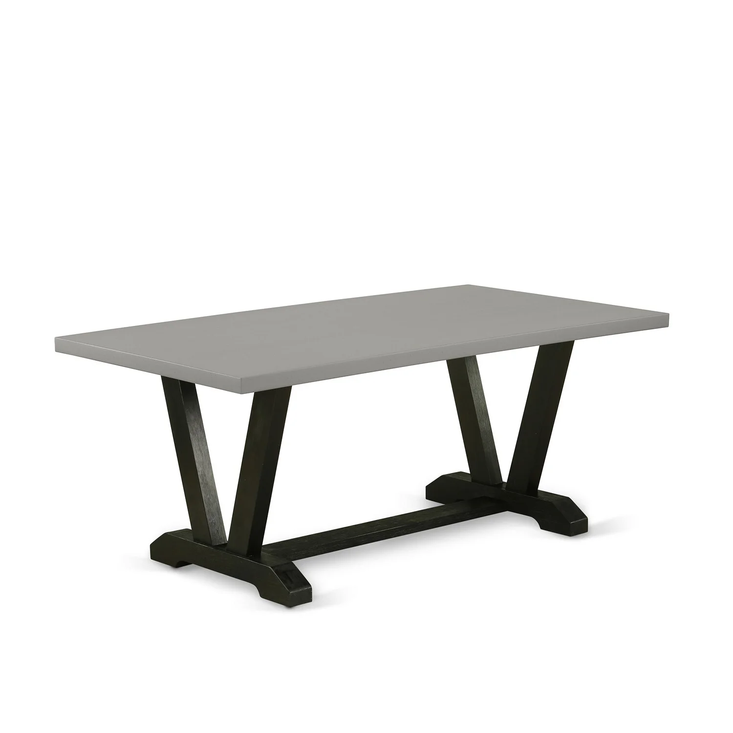 East West Furniture V697EN169-9 9-Pc Dining Room Table Set - 8 Parson Chairs and 1 Modern Rectangular Cement Kitchen Table Top with High Chair Back - Wire Brushed Black Finish