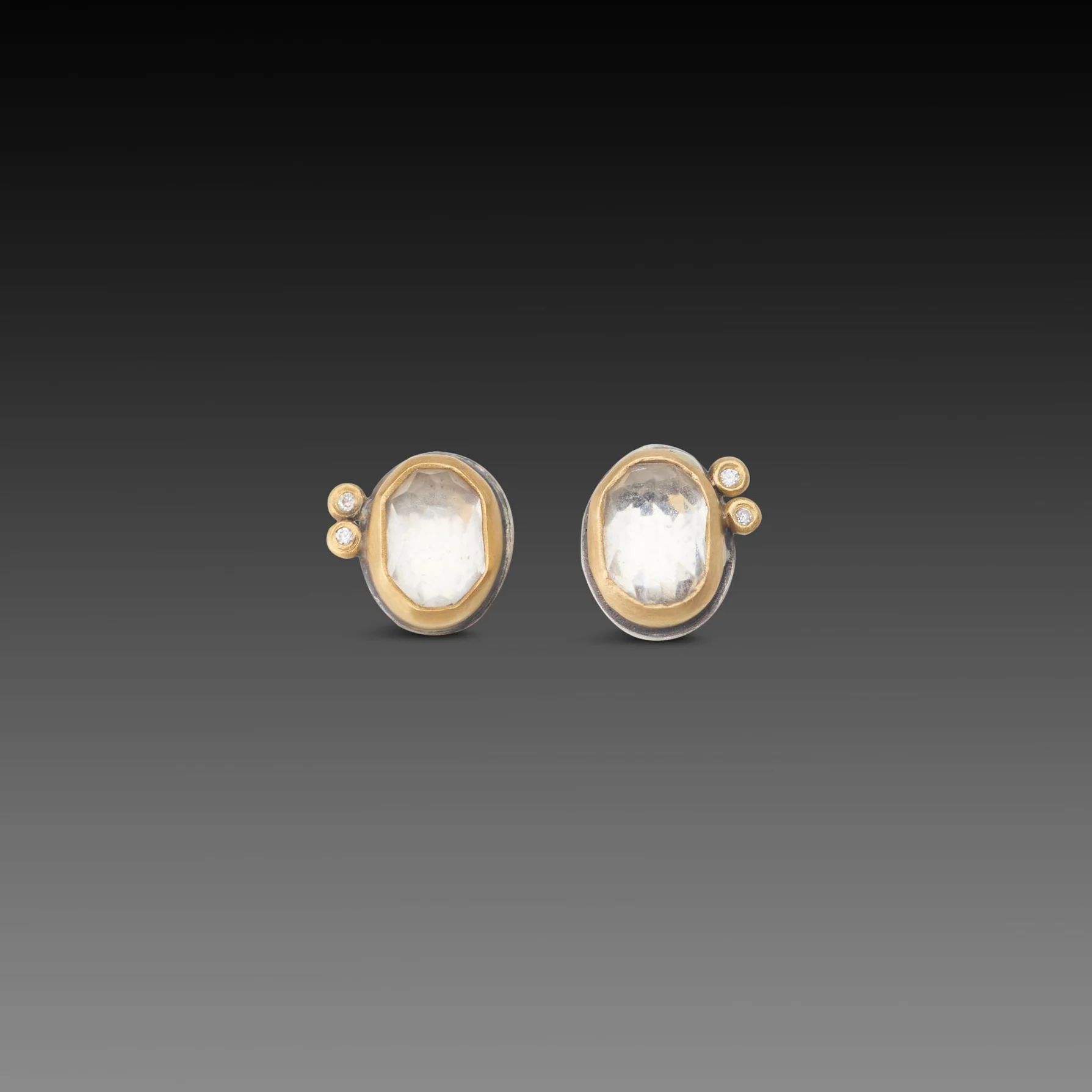White Topaz Stud Earrings with Diamond Duo