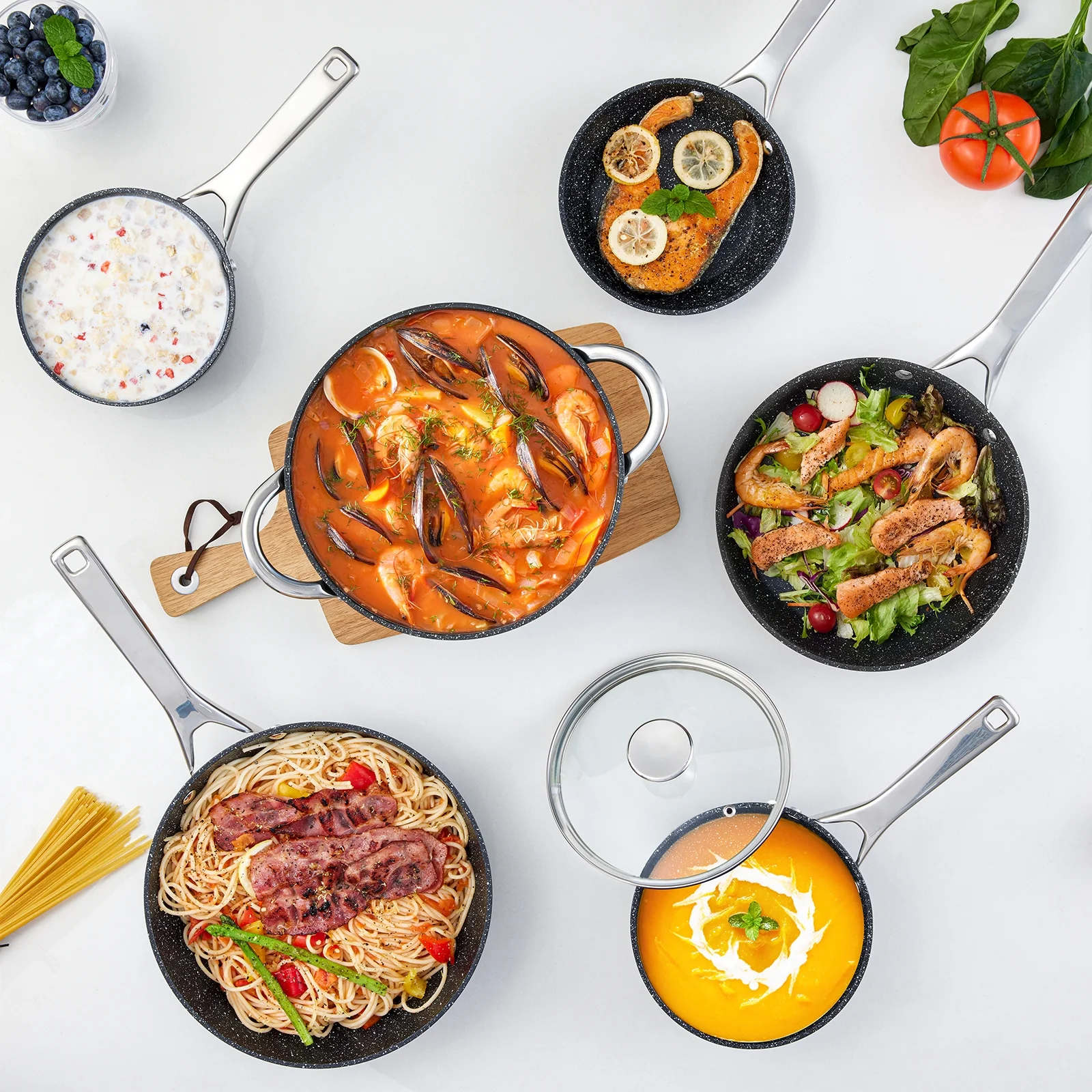 10 pcs Induction Cookware Pots and Pans Set, Compatible with All Stoves, Dishwasher Safe, Aluminum