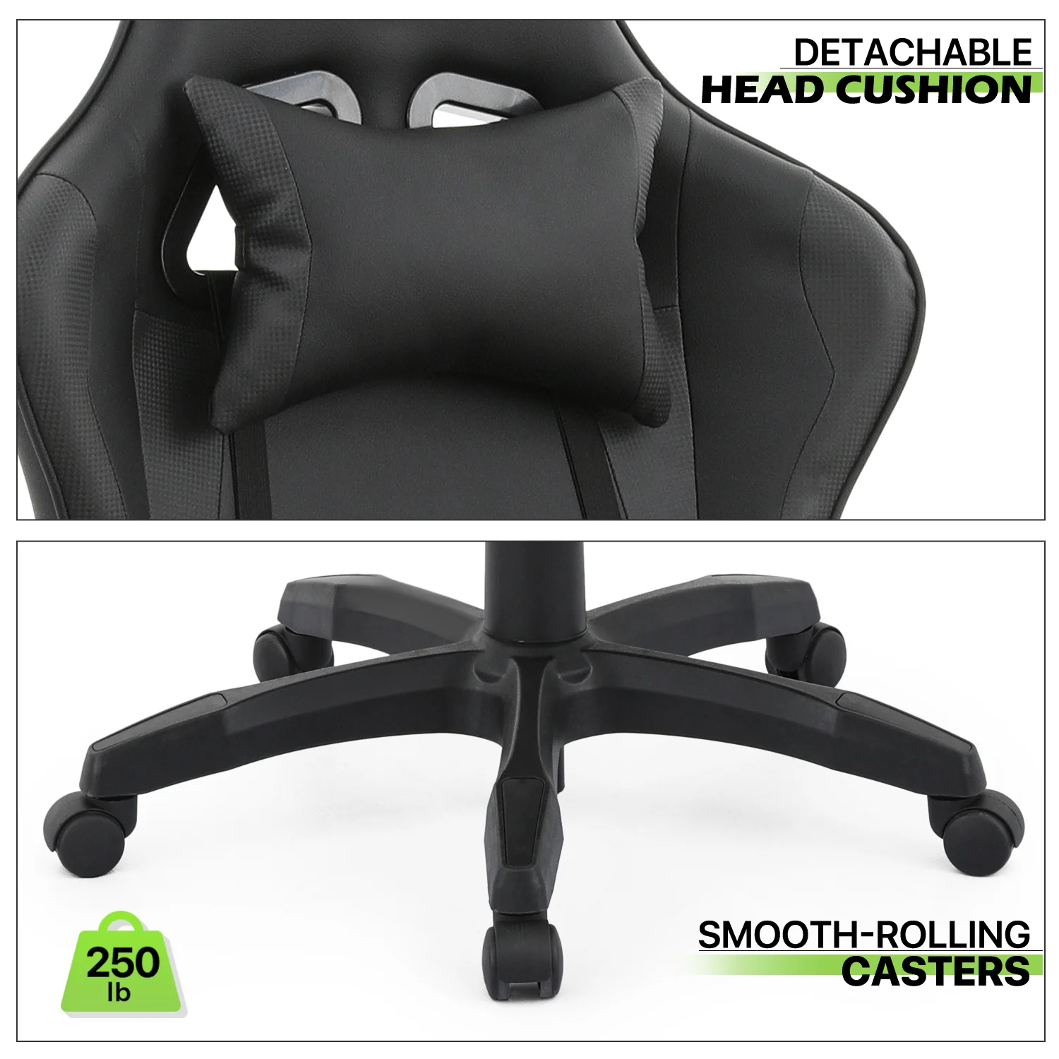 Magshion Adjustable Gaming Chair, Ergonomic PC Computer Seat with Headrest and Lumbar Support for Adults Teens Desk Chair, Black