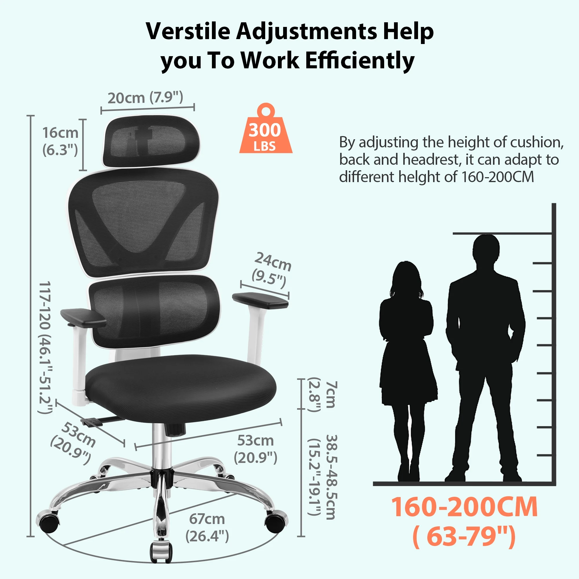 COOLHUT Ergonomic Office Chair, High Back Adjustable Computer Desk Chair with Lumbar Support, 500lb, Black