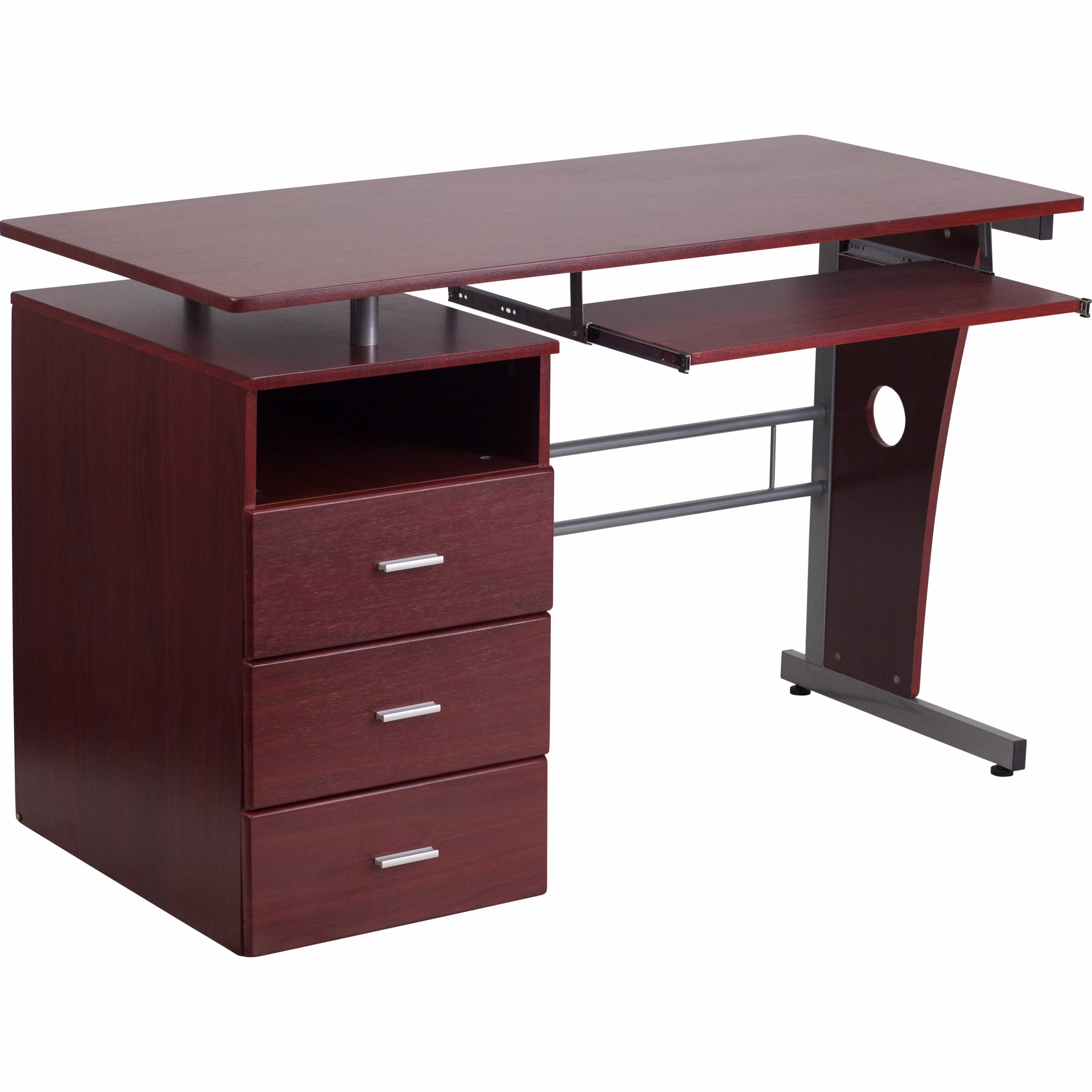 Flash Furniture Rustic Walnut Desk with Three Drawer Pedestal and Pull-Out Keyboard Tray