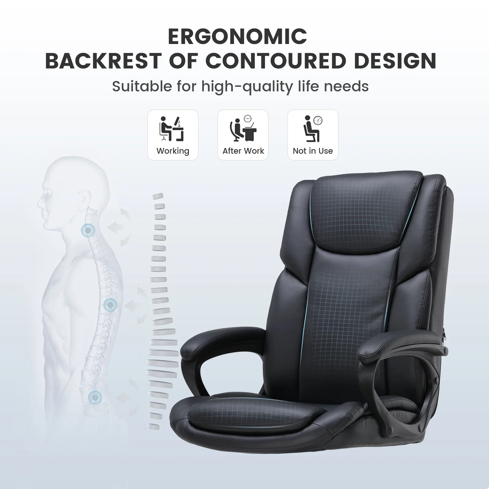 Mainstays Executive Ergonomic High Back Leather Home Office Desk Chair, Black