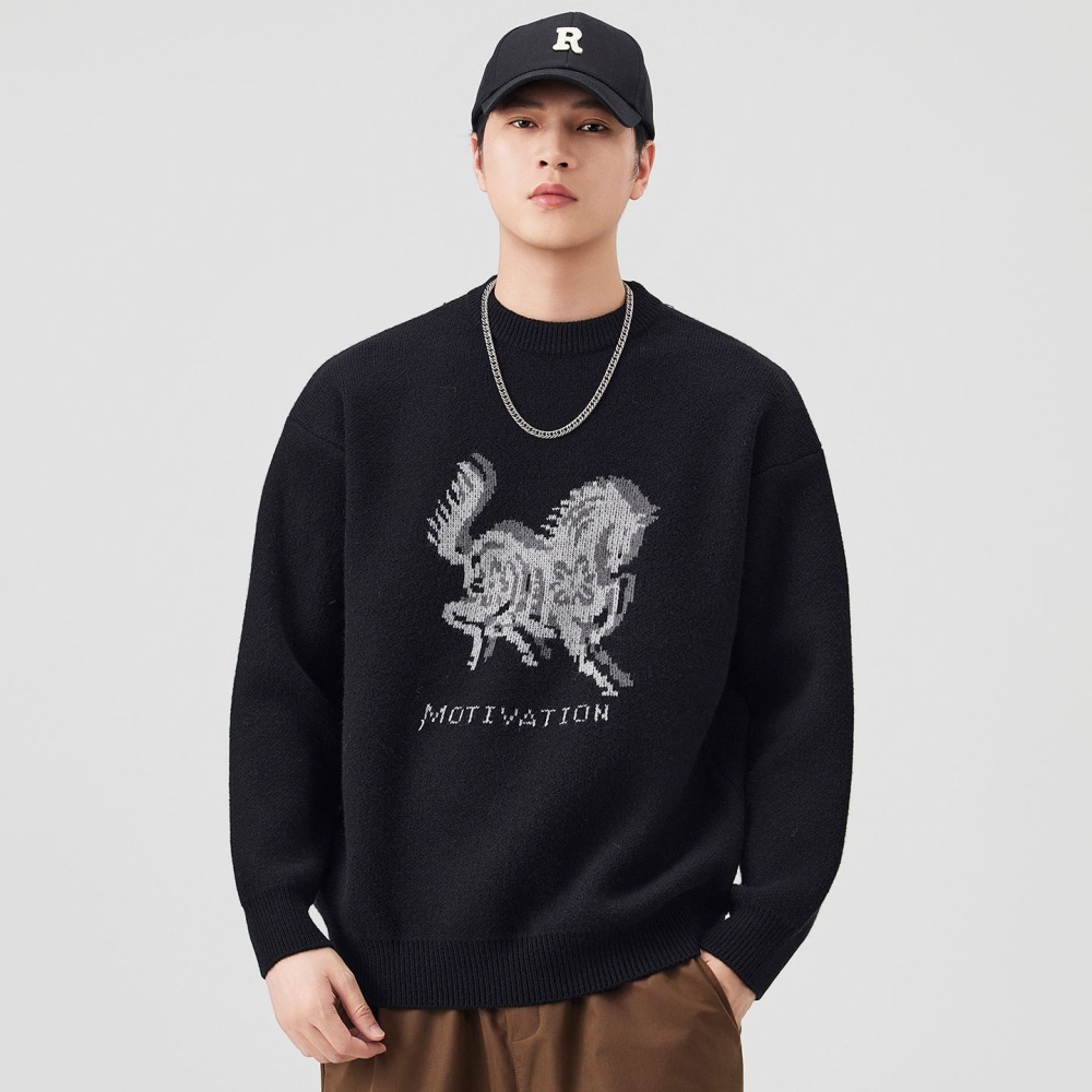 Pattern round neck loose couples Casual all-match sweater