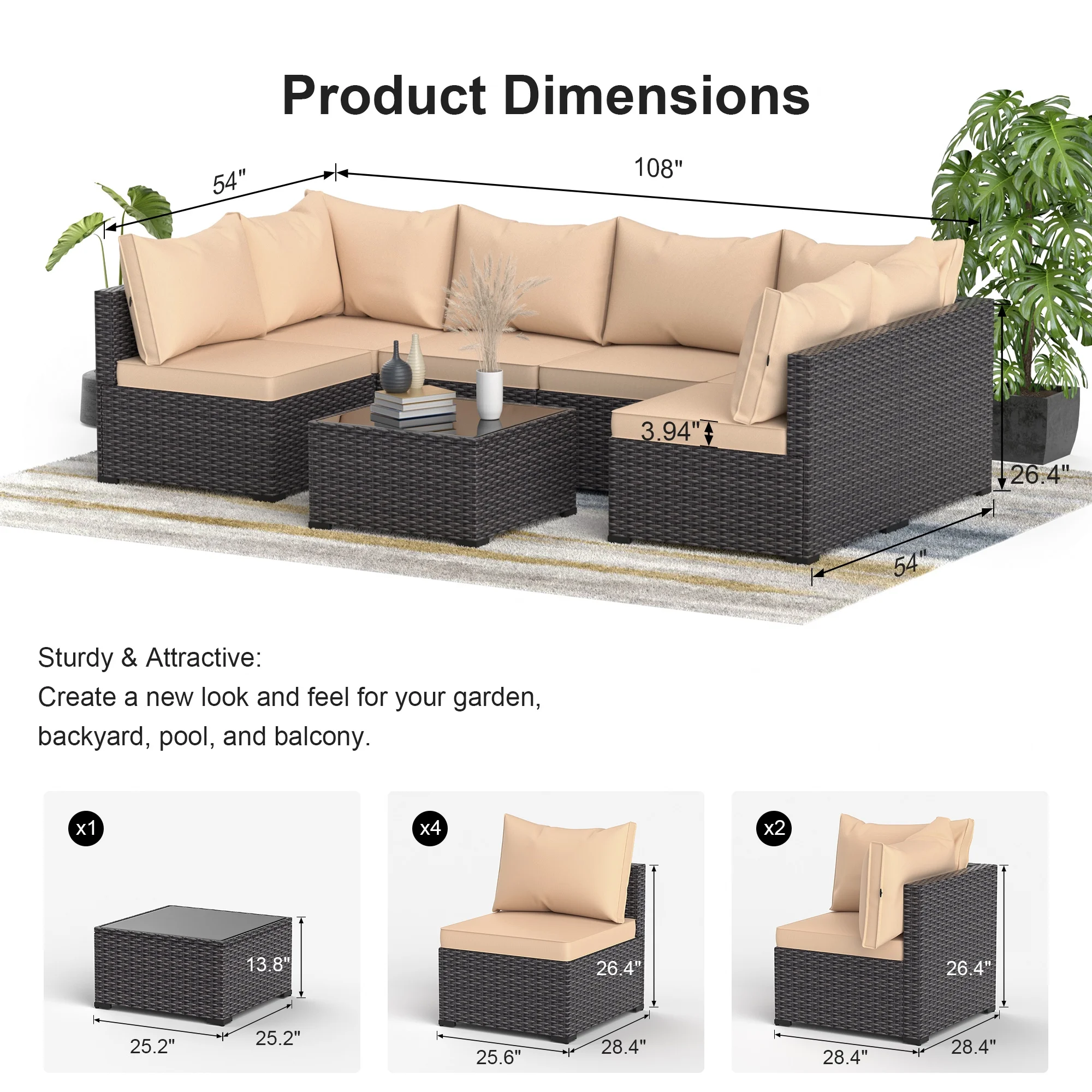 8 Piece Patio Furniture Set with 42