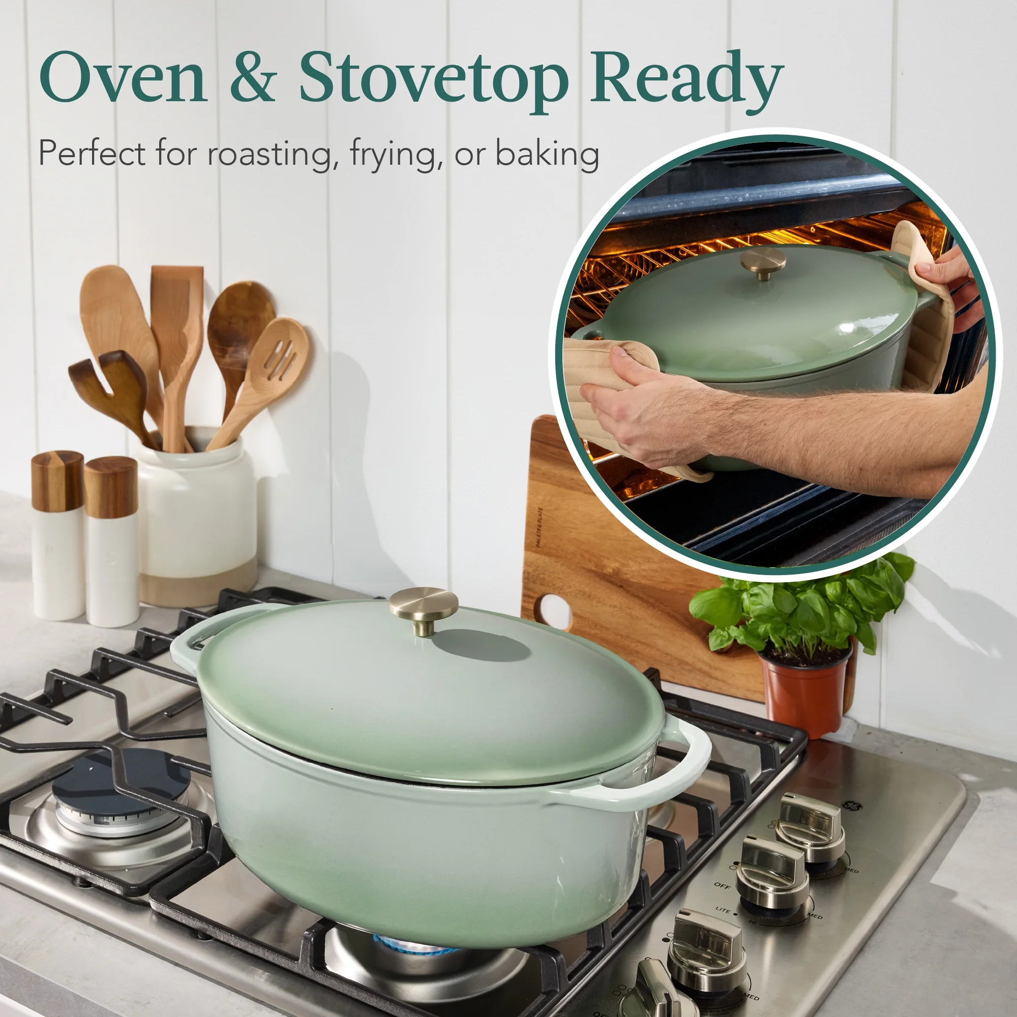 Best Choice Products Oval 7.5 Quart Cast-Iron Dutch Oven, Heavy-Duty w/ Enamel, Side Handles - Vanilla Buttercream