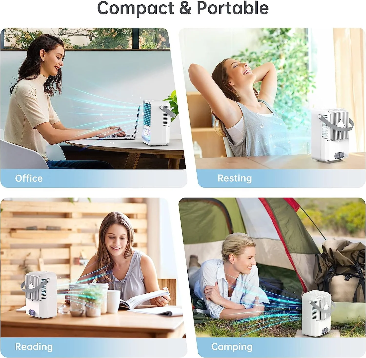 Flend Portable Air Conditioner Fan, Evaporative Air Cooler Humidifier, Small Desktop Cooling Fan with 7-Color LED Light for Room Office Camping, Blue