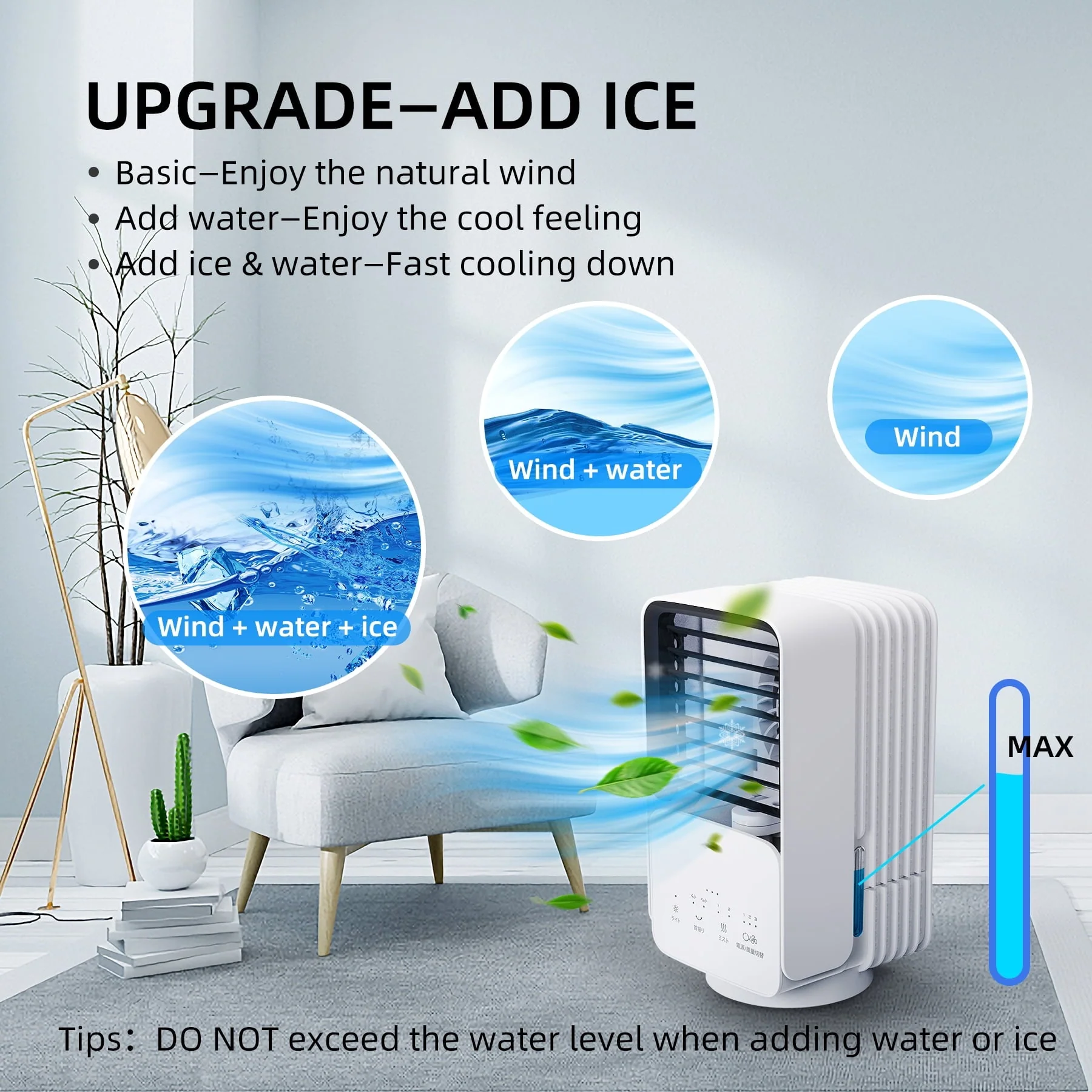 KLOUDIC Portable Air Conditioner Fan, Evaporative Air Cooler, USB Personal Desktop Cooling Fan with 3 Speeds,Small Air Cooler for Room