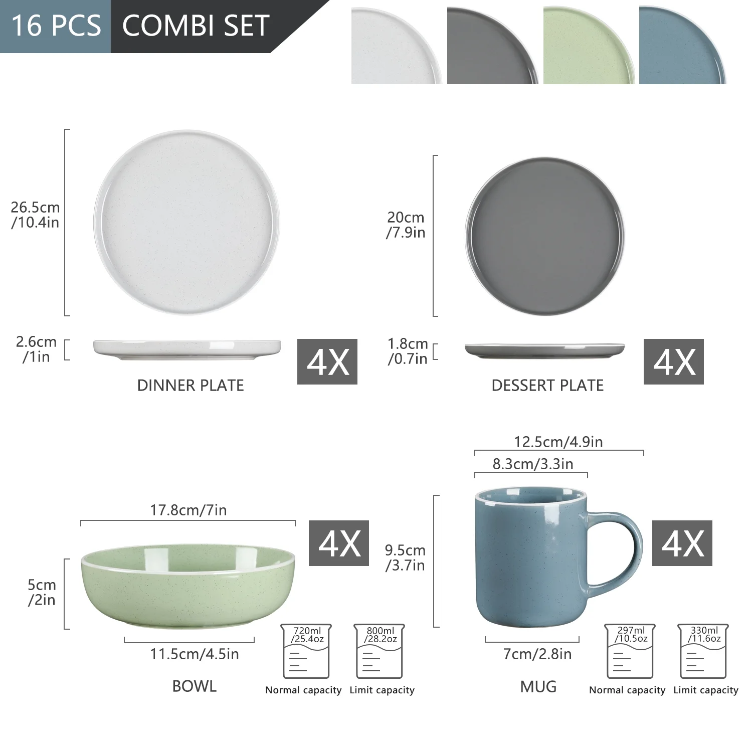 Vancasso, 32-Piece Stoneware Dinnerware Sets, Light Grey Dinner Set, Service for 8
