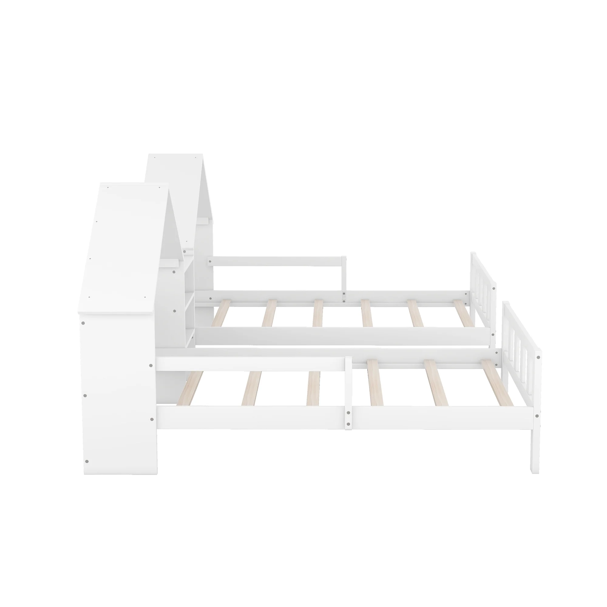 Euroco Twin Size Wood House Platform Bed, Two Beds in One with Desk and Shelf, 2 Platform Beds for More Kids Teens, Gray