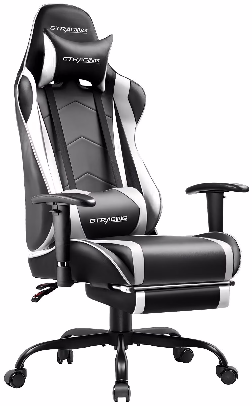 GTRACING Gaming Chair, Ergonomic Office Desk Chair with Lumbar Support, PU Leather, Footrest & Adjustable Headrest, Red