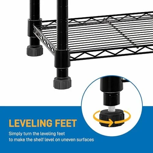 Tier Storage Shelves Standing Shelf Units NSF Wire Garage Organizer Heavy Duty Garage Shelving Unit L Shaped Clothes Rack for Corner Laundry Bathroom Kitchen Pantry Closet (Black, 4 Tire)