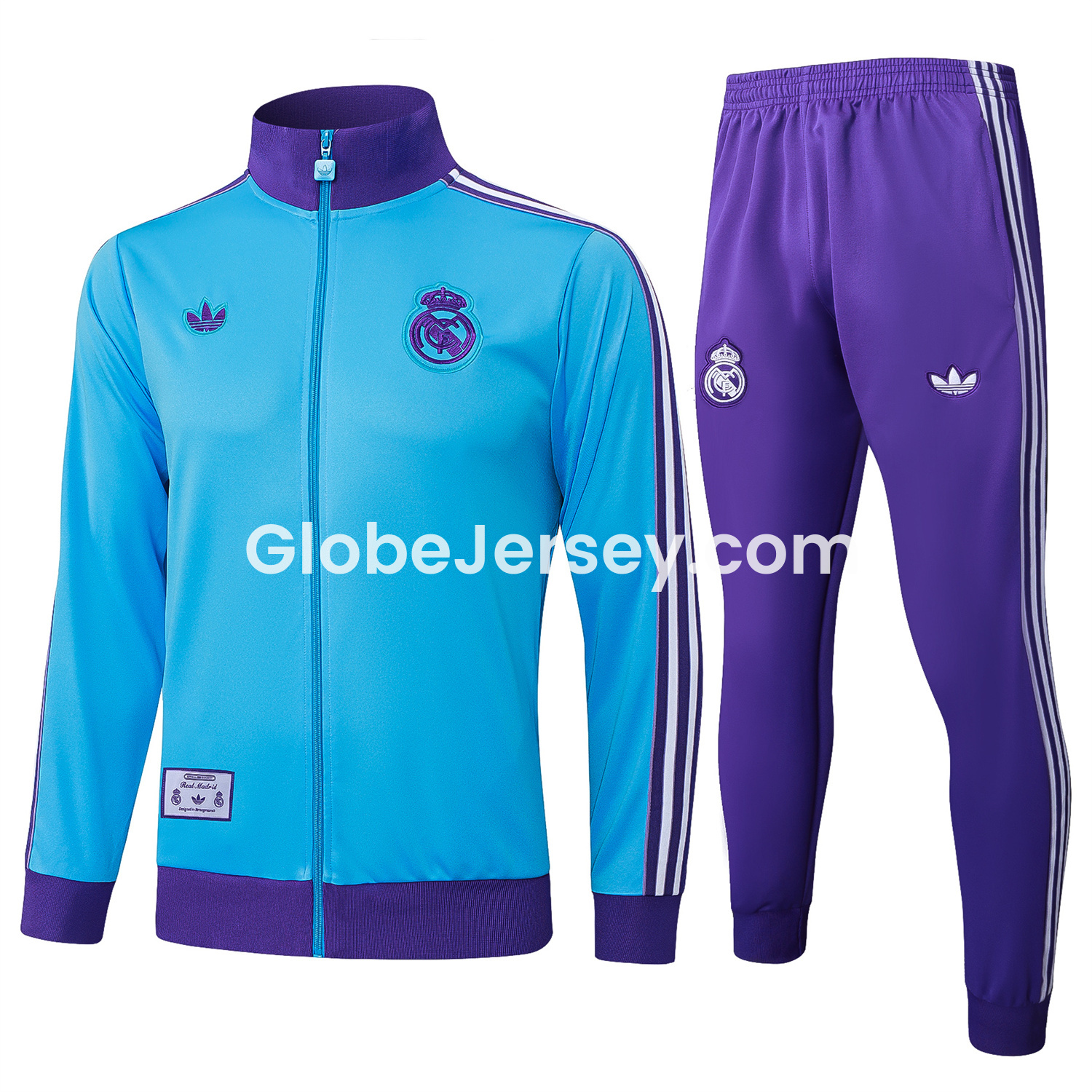 Real Madrid 25-26 Throwback Trefoil Jacket Training Tracksuit - Blue Jackets & Purple Pants