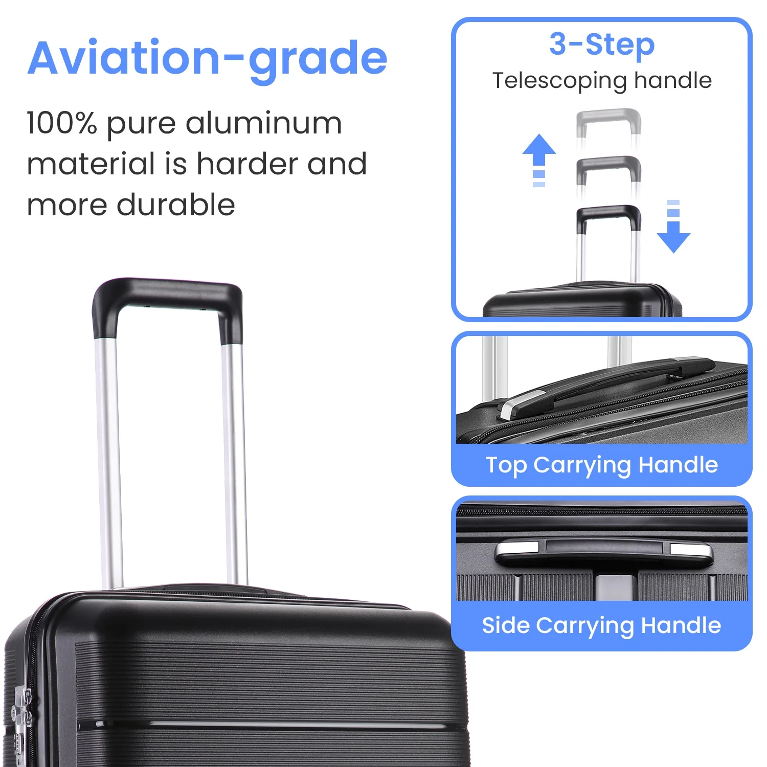 4 Piece Luggage Set, Expandable Lightweight Suitcase Set, PP Materials Travel Luggage with TSA Lock Spinner Wheels, White (14/20/24/28)