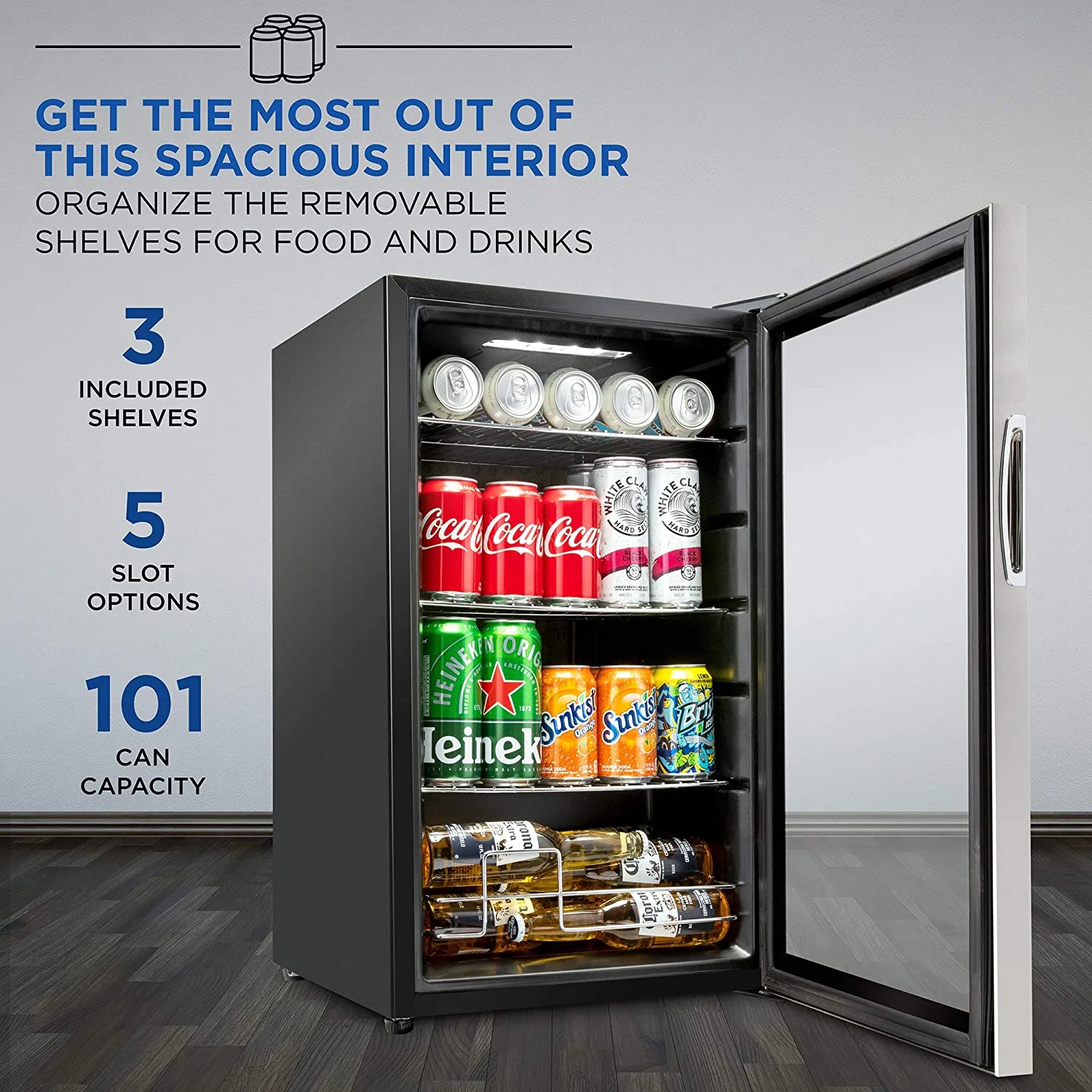 Ivation 101-Bottle Wine Cellar, Freestanding Mini Fridge - Stainless Steel