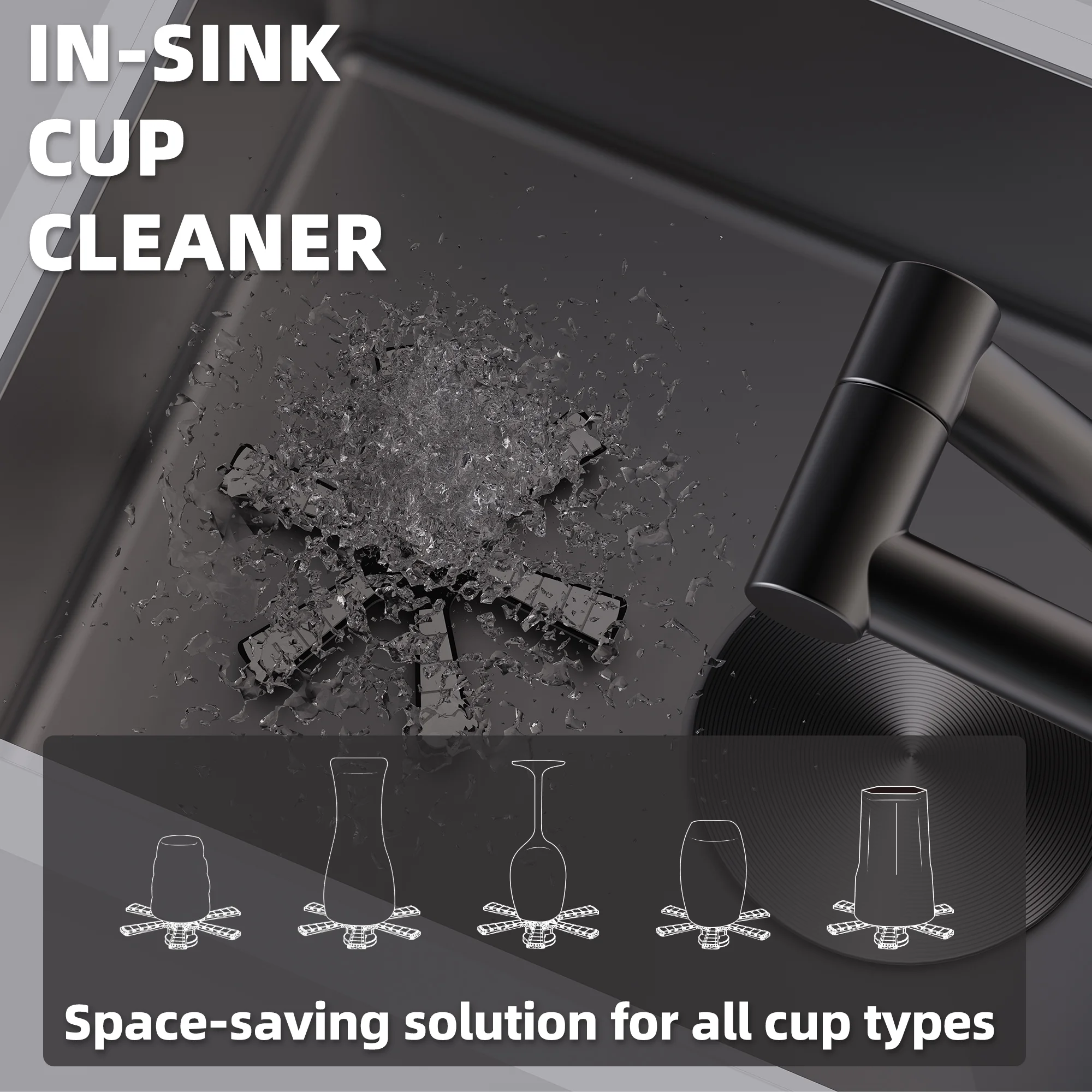 RV Sink, 12 x 17 Inch Undermount Bar Sink Premium Stainless Steel RV Kitchen Sink with Hideaway Faucet and Glass Rinser, Dark Grey