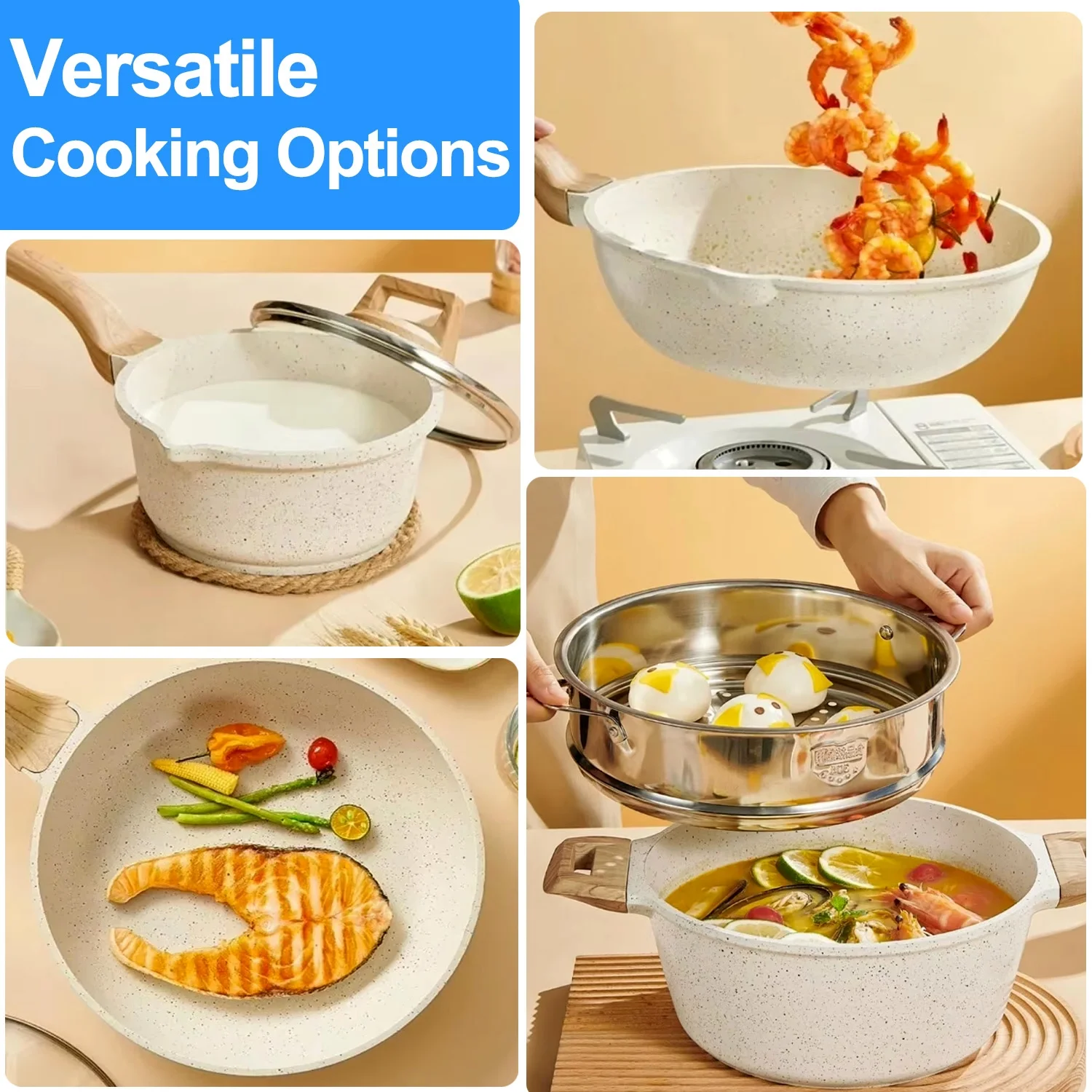 Kitchen Cookware Sets, Nonstick Pots and Pans Set, Induction Cookware, 19 Pcs