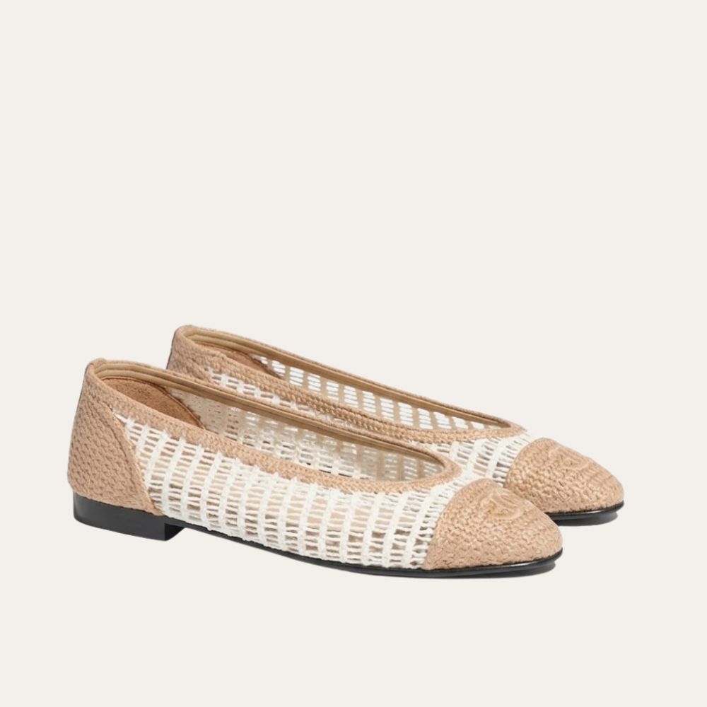 Chanel Ballet Flats Raffia White And Beige G46352 B19806 NAFBO