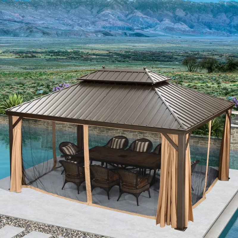 16′ x 12′ Premium Aluminum Patio Gazebo with Extended Coverage