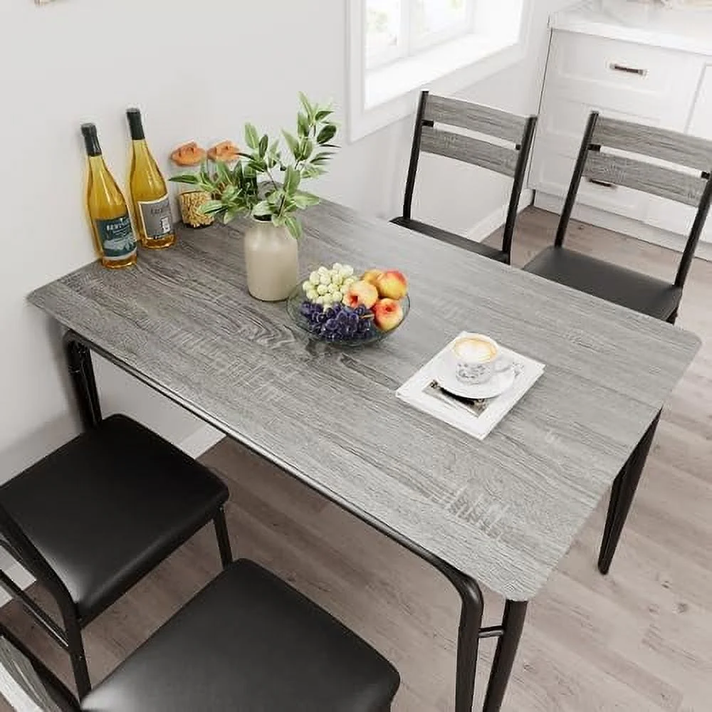 Huisuilinss Dining Table Set for 4, 5 Piece Kitchen Table Cushion Chairs Set of 4, Rectangle Dining Table with Metal Frame & MDF Board for Small Space, Apartment,Home,Office
