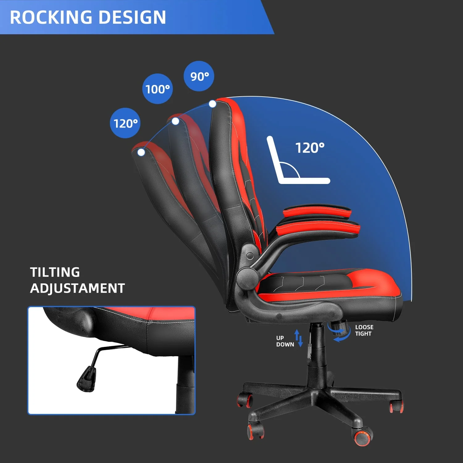 HomeZeer Gaming Chair, Video Game Chairs for Kids, Computer Office Desk Chair with Lumbar Support, Pu Leather Gamer Chair up to 330lb, Red
