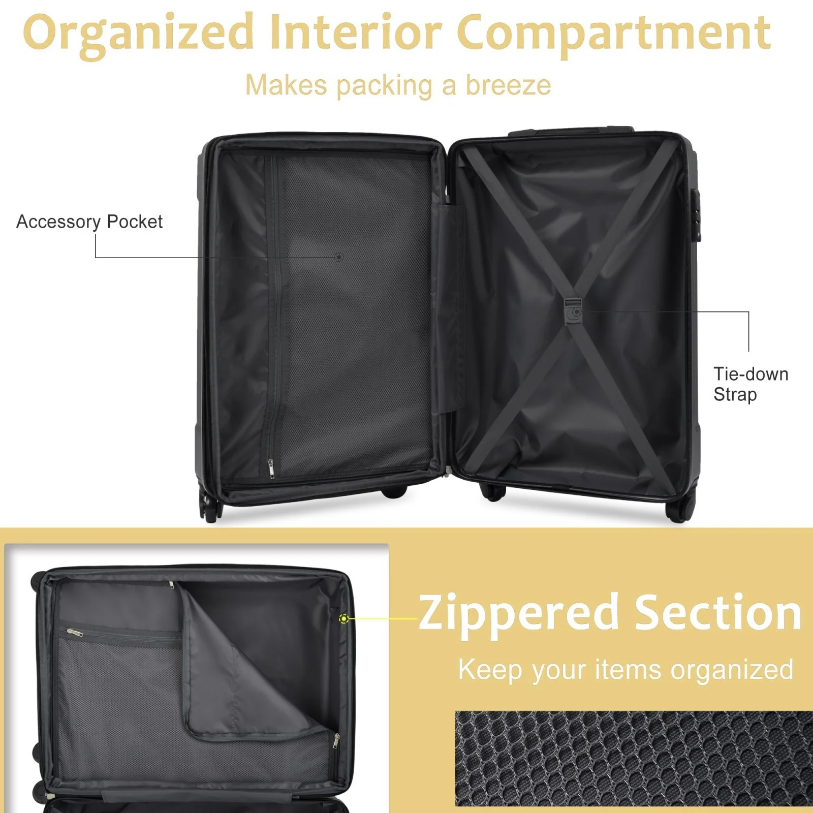 EUROCO 3 Piece Luggage Set, Expandable Hardshell Suitcase with TSA Lock and Double Spinner Wheels,ABS Lightweight Durable Travel luggage Set(20