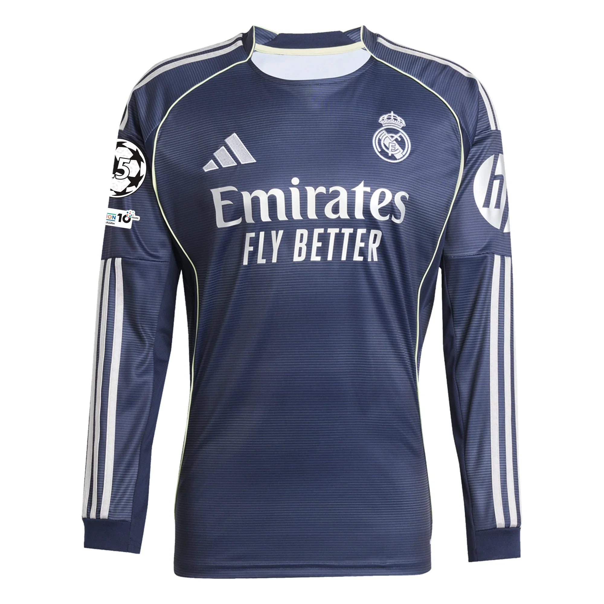 adidas Real Madrid Kylian Mbappe Long Sleeve Away Jersey w/ Champions League Patches 25/26 (Legend Ink)