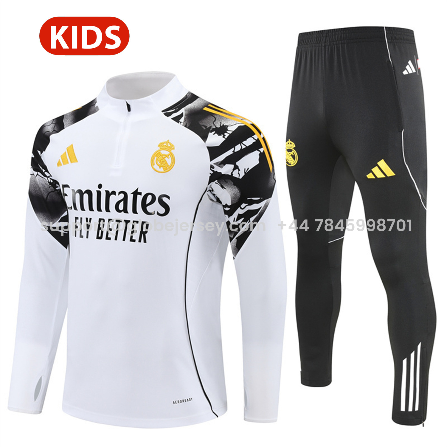 Real Madrid 25-26 Kids Long Sleeve Training Set - White Top & Black Pants